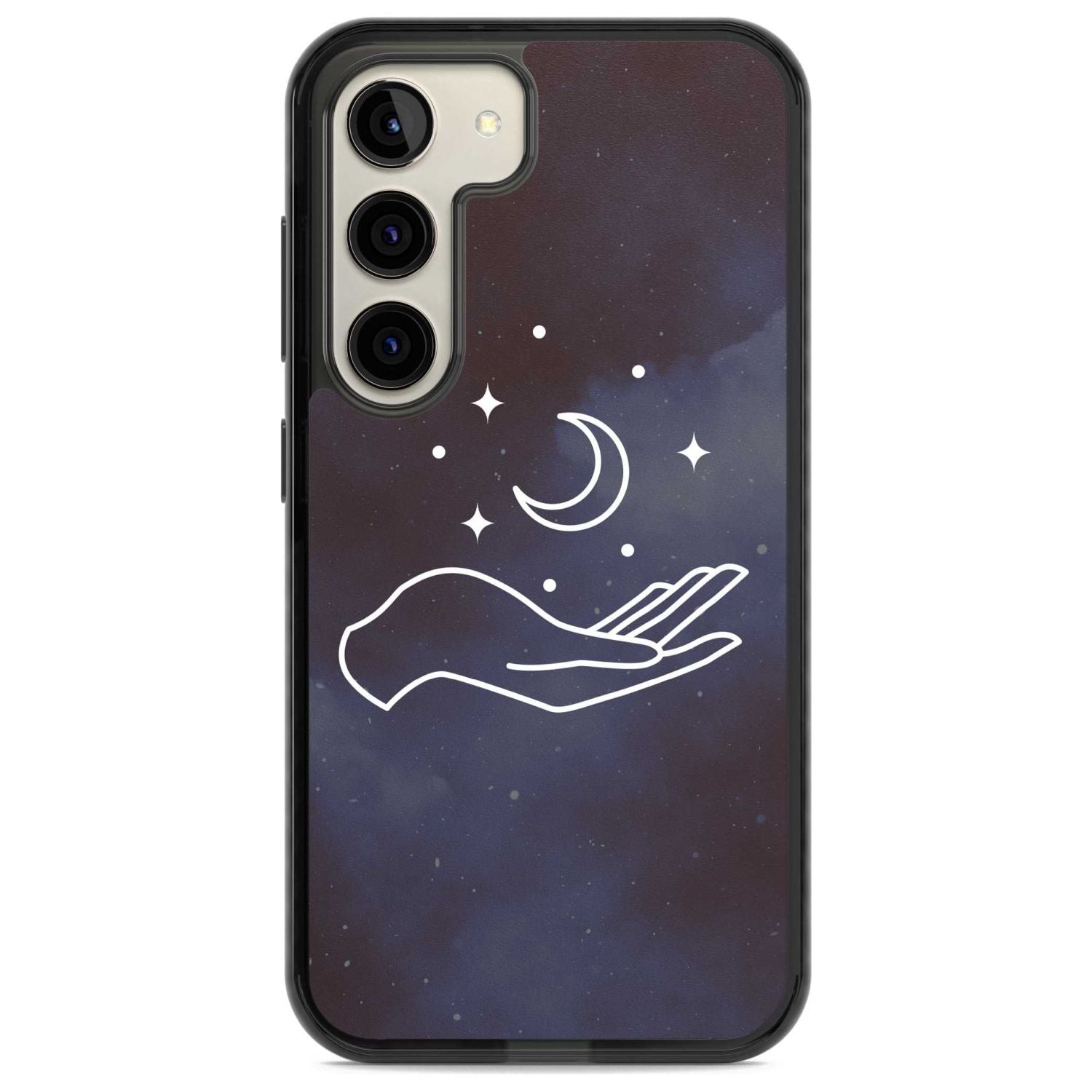 Floating Moon Above Hand Phone Case Samsung S22 / Black Impact Case,Samsung S23 / Black Impact Case Blanc Space