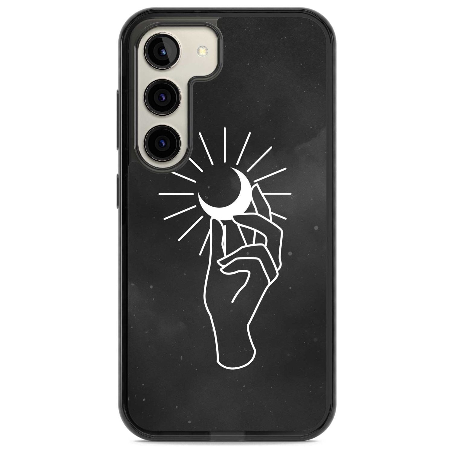 Hand Holding Moon Phone Case Samsung S22 / Black Impact Case,Samsung S23 / Black Impact Case Blanc Space