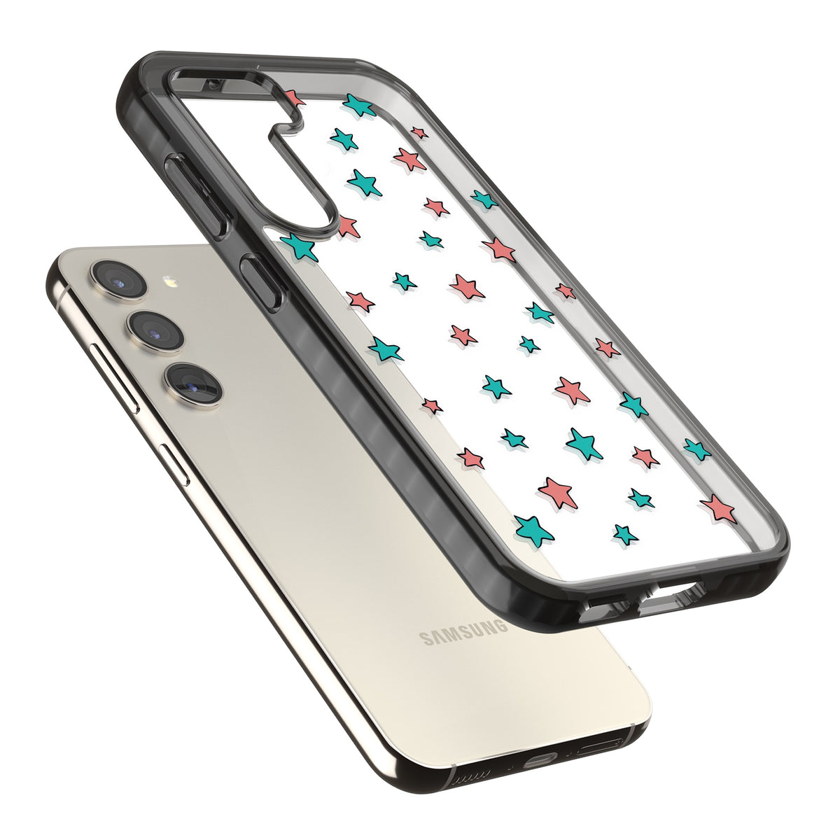 Heartstopper Stars Pattern Samsung S22 / Samsung S22 Plus / Samsung S23 / Samsung S23 Plus / Samsung S24 / Samsung S24 Plus Impact Black Phone Case angled