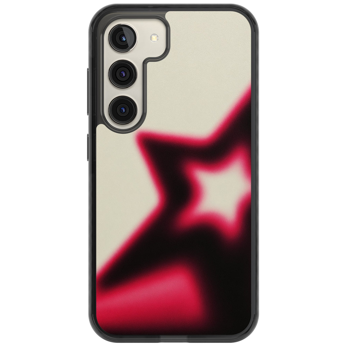 Rouge Y2K iPhone case featuring a blurred aura star in hot pink and black on a soft cream background Samsung S22 / Samsung S22 Plus / Samsung S23 / Samsung S23 Plus / Samsung S24 / Samsung S24 Plus Impact Black Phone Case front
