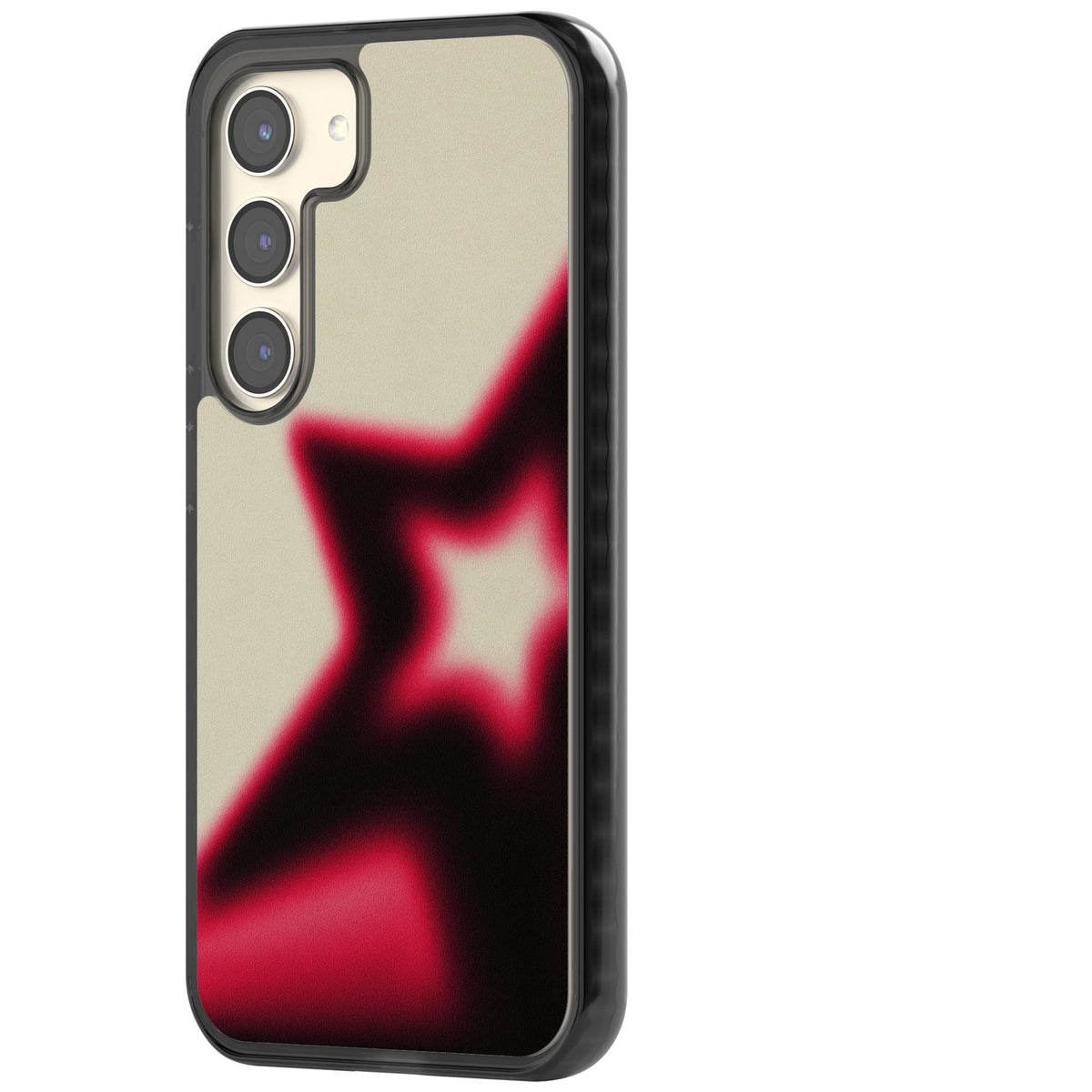 Rouge Y2K iPhone case featuring a blurred aura star in hot pink and black on a soft cream background Samsung S22 / Samsung S22 Plus / Samsung S23 / Samsung S23 Plus / Samsung S24 / Samsung S24 Plus Impact Black Phone Case side