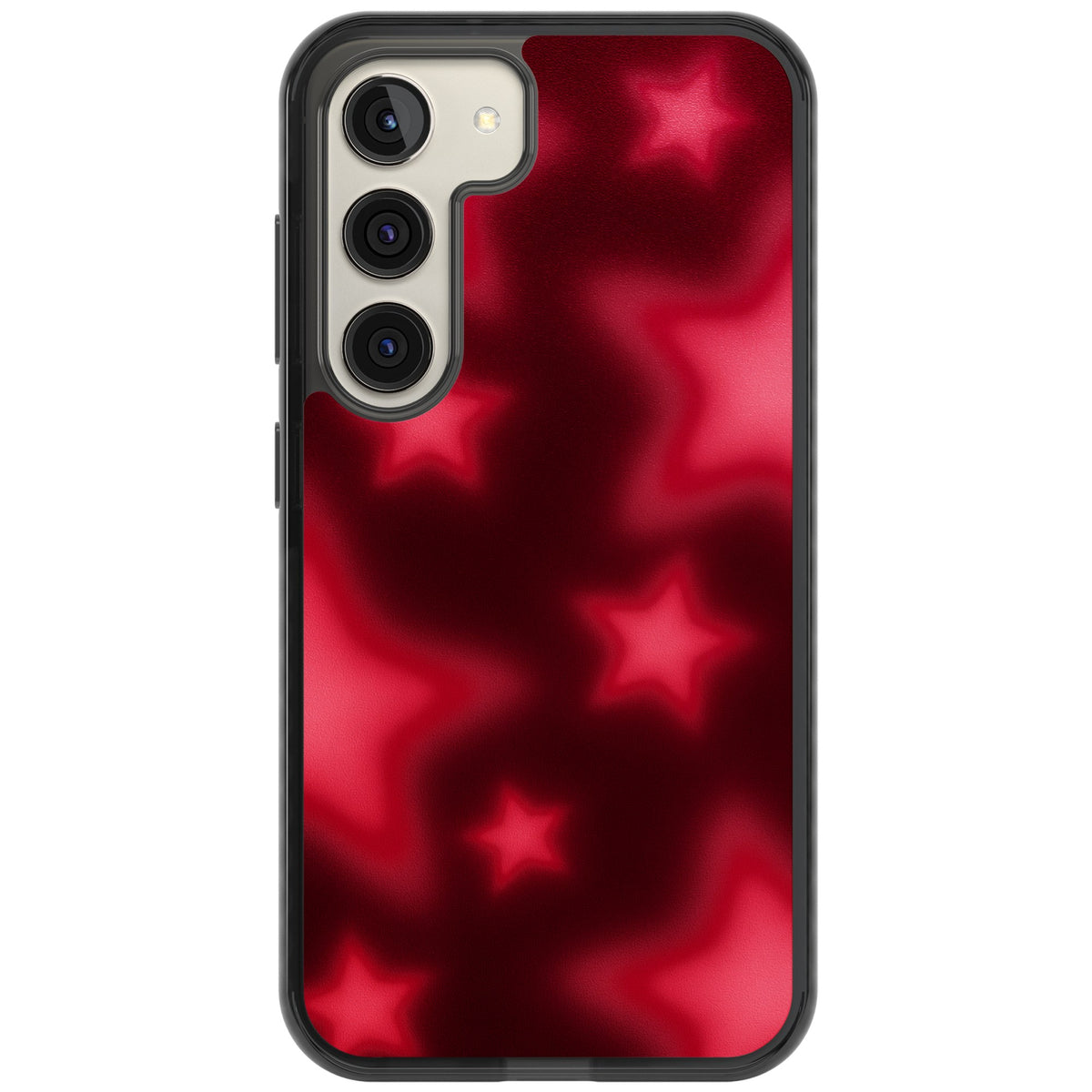 Afterglow Y2K iPhone case featuring blurred red aura stars, a dark crimson gradient and soft glowing haze Samsung S22 / Samsung S22 Plus / Samsung S23 / Samsung S23 Plus / Samsung S24 / Samsung S24 Plus Impact Black Phone Case front