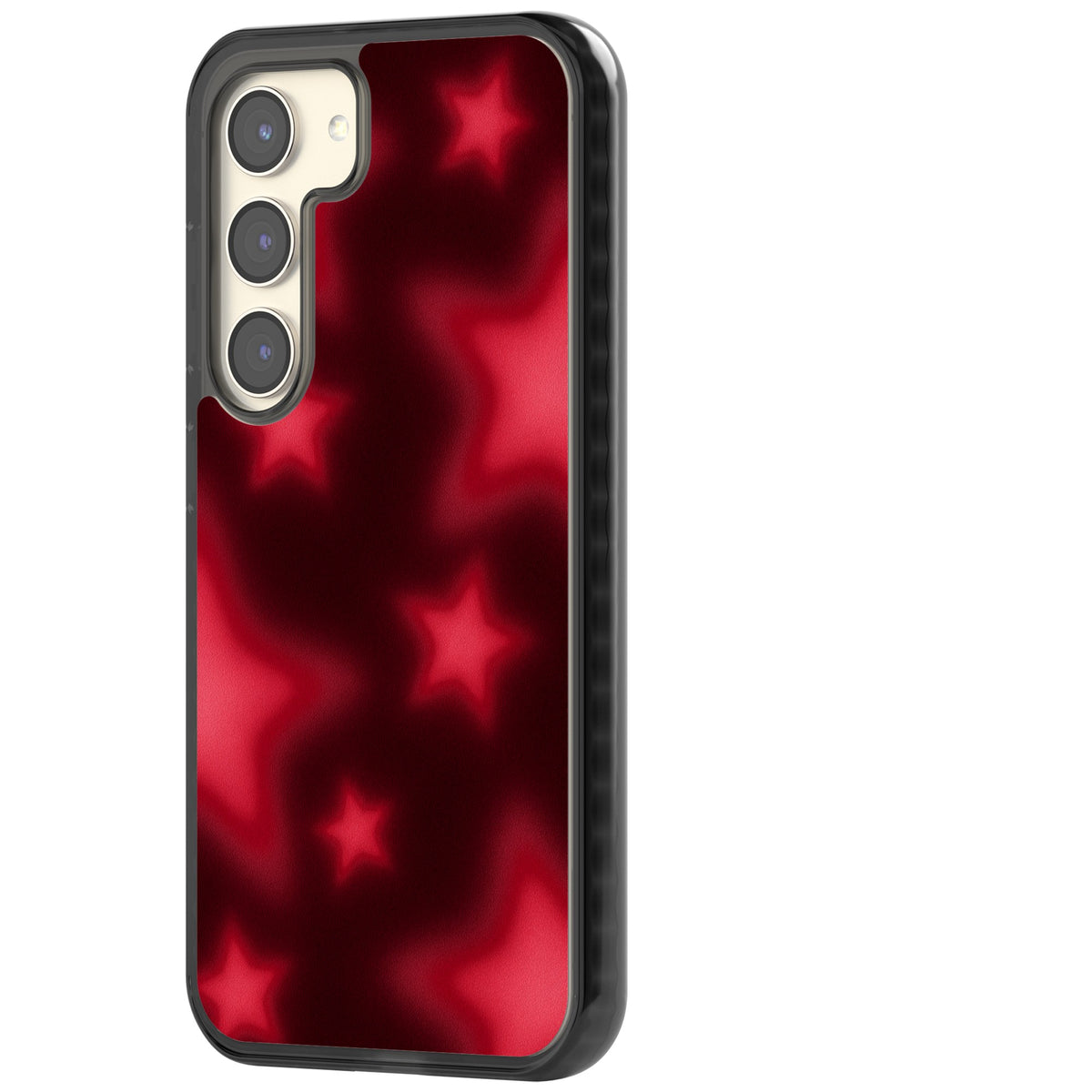 Afterglow Y2K iPhone case featuring blurred red aura stars, a dark crimson gradient and soft glowing haze Samsung S22 / Samsung S22 Plus / Samsung S23 / Samsung S23 Plus / Samsung S24 / Samsung S24 Plus Impact Black Phone Case side