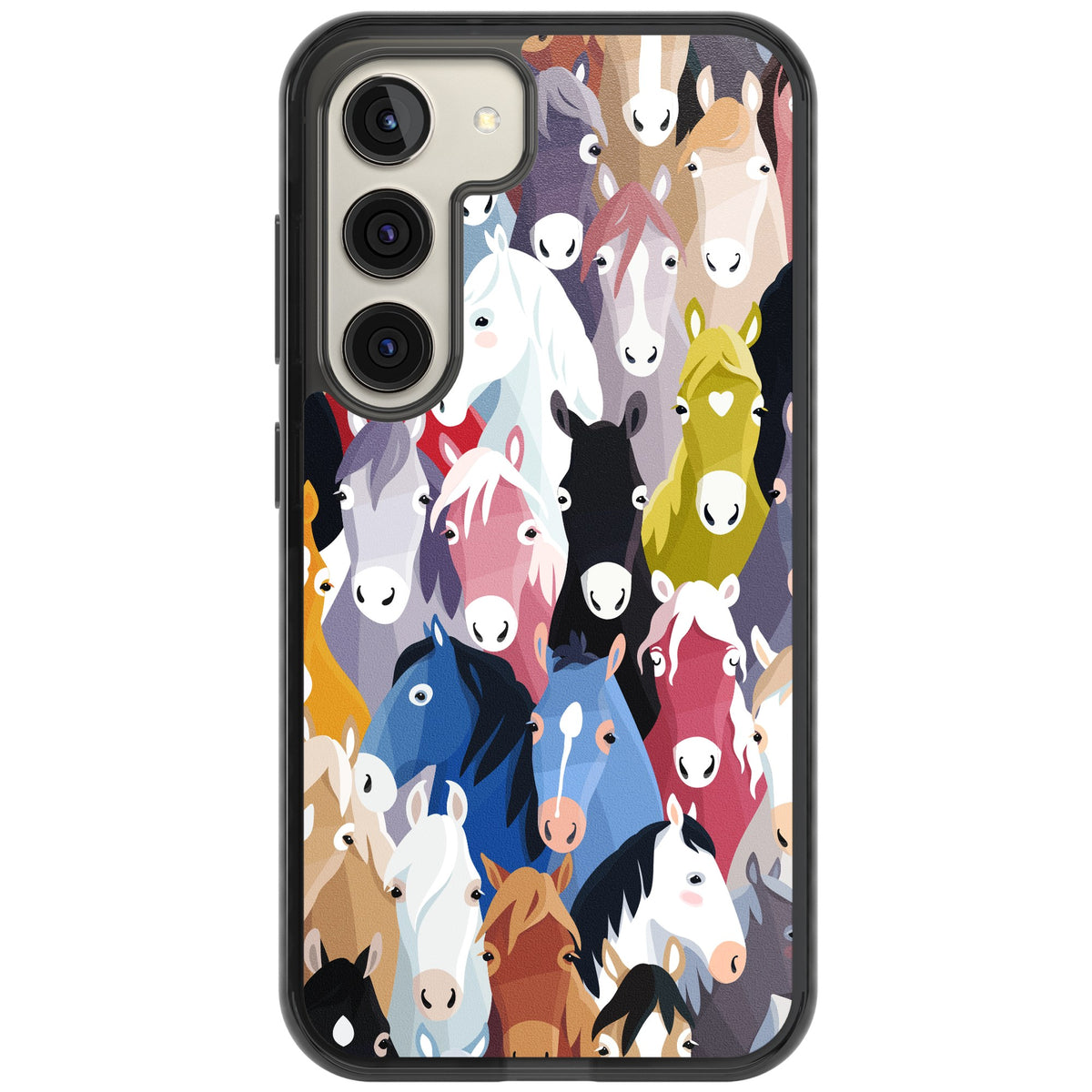 Colourful Horse Pattern Samsung S22 / Samsung S22 Plus / Samsung S23 / Samsung S23 Plus / Samsung S24 / Samsung S24 Plus Impact Black Phone Case front