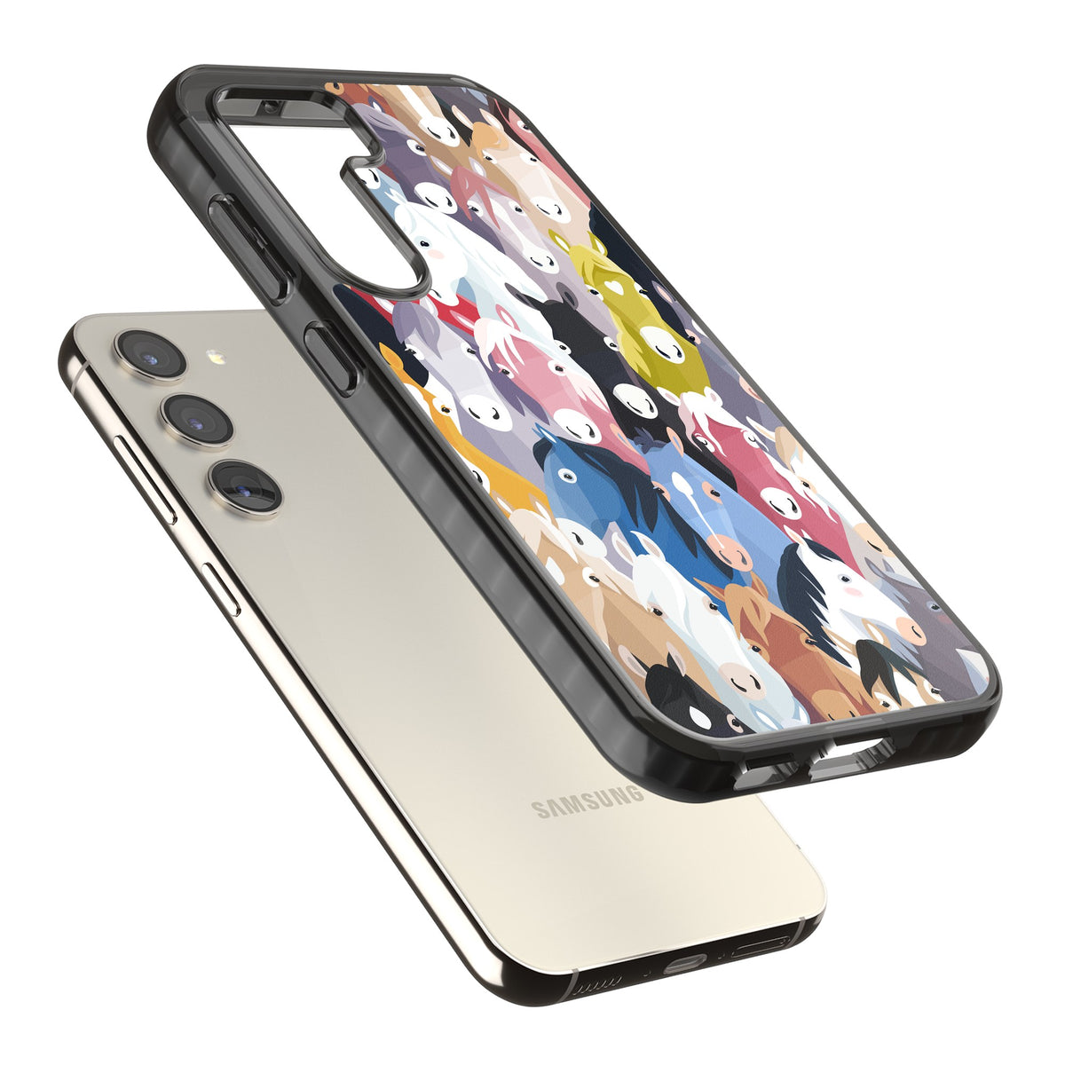 Colourful Horse Pattern Samsung S22 / Samsung S22 Plus / Samsung S23 / Samsung S23 Plus / Samsung S24 / Samsung S24 Plus Impact Black Phone Case angled