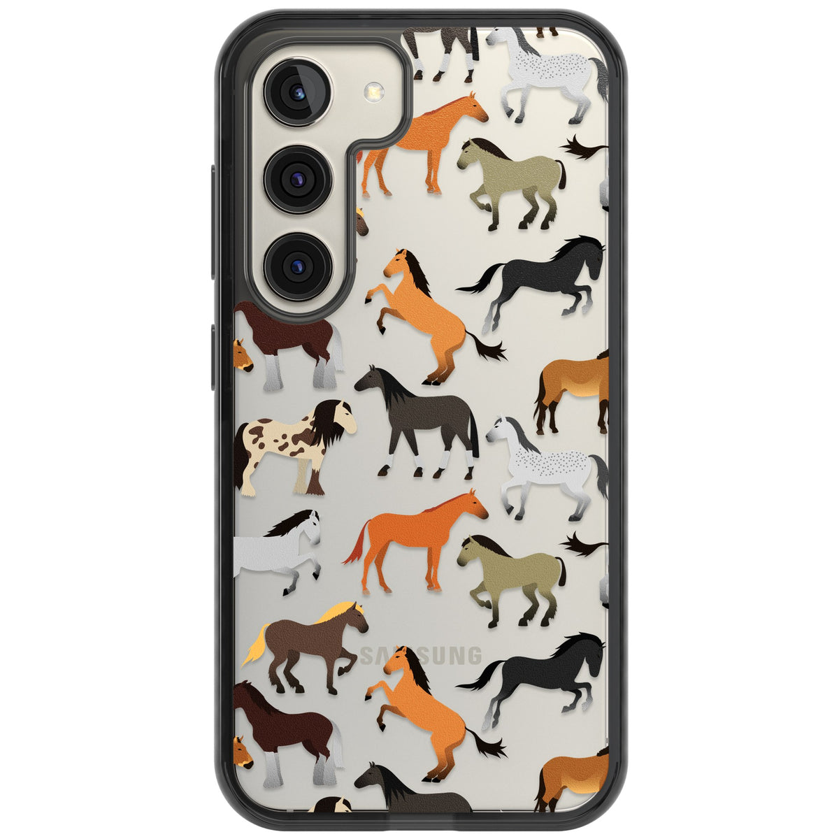 Horse Pattern Samsung S22 / Samsung S22 Plus / Samsung S23 / Samsung S23 Plus / Samsung S24 / Samsung S24 Plus Impact Black Phone Case front