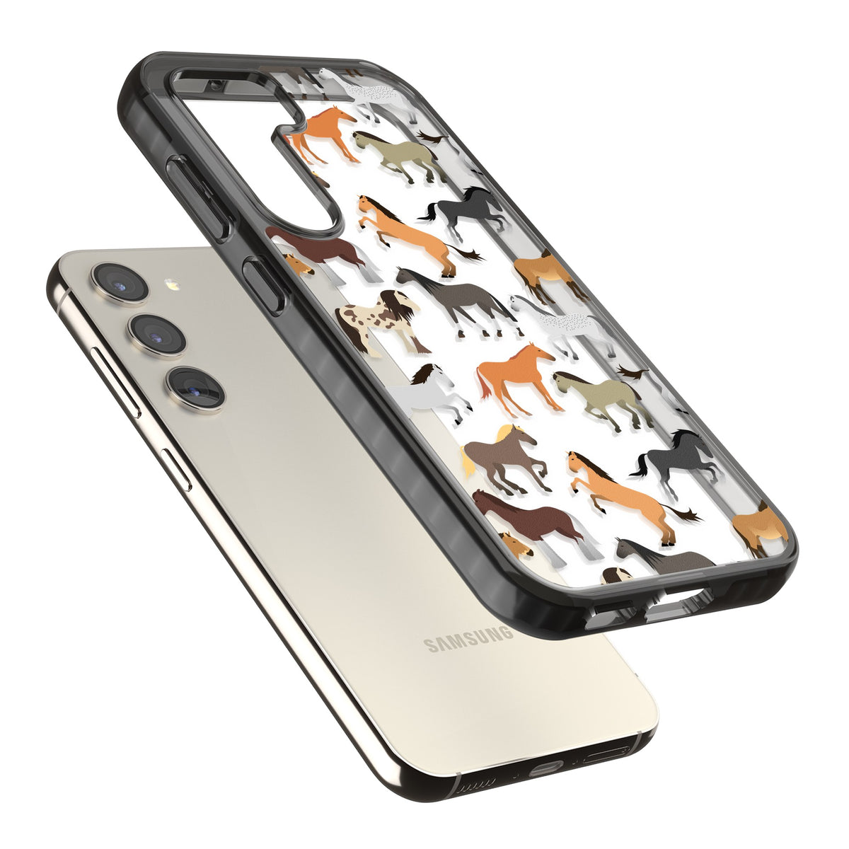 Horse Pattern Samsung S22 / Samsung S22 Plus / Samsung S23 / Samsung S23 Plus / Samsung S24 / Samsung S24 Plus Impact Black Phone Case angled
