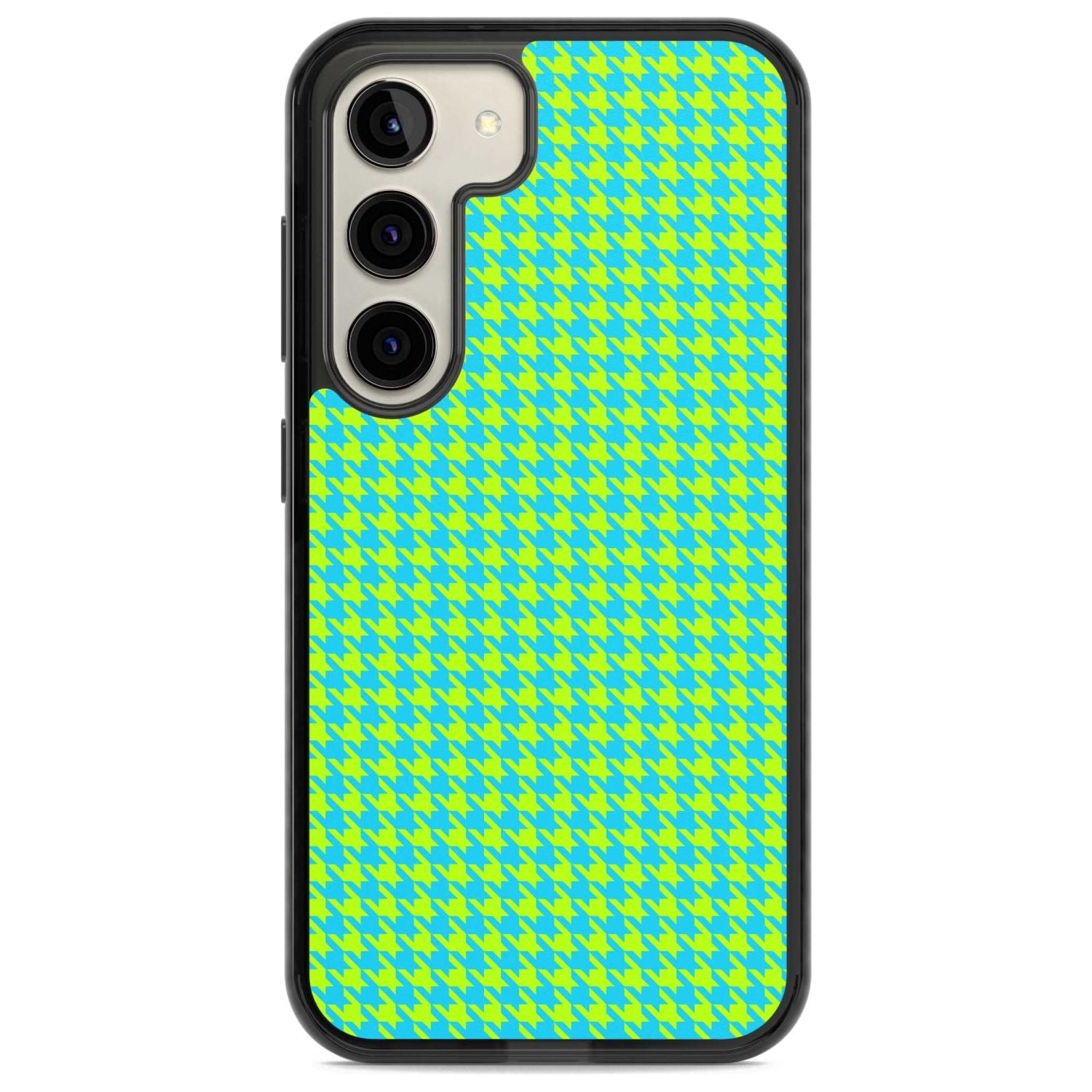 Neon Lime & Turquoise Houndstooth Pattern Phone Case Samsung S22 / Black Impact Case,Samsung S23 / Black Impact Case Blanc Space