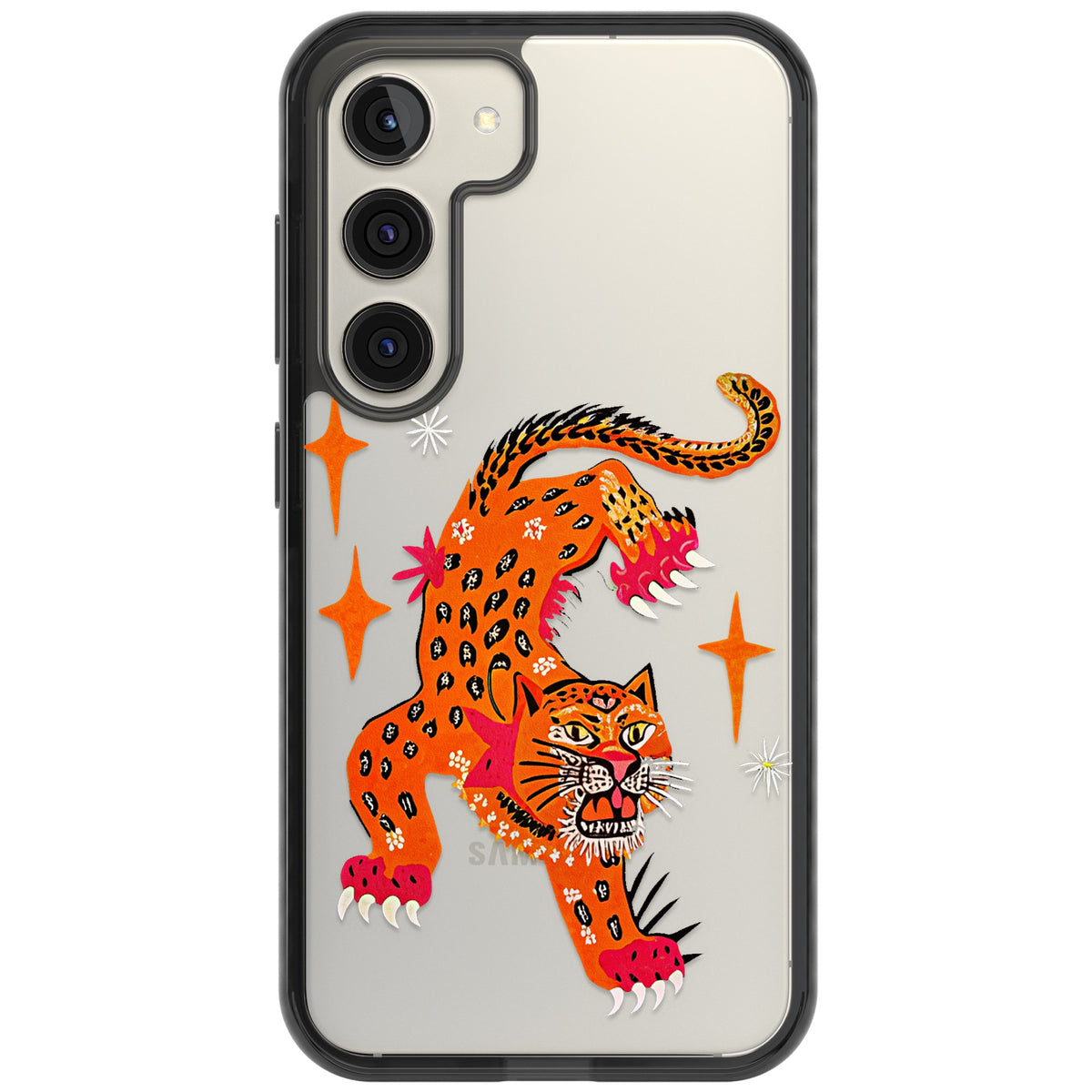 Fierce Jaguar Clear Samsung S22 / Samsung S22 Plus / Samsung S23 / Samsung S23 Plus / Samsung S24 / Samsung S24 Plus Impact Black Phone Case front