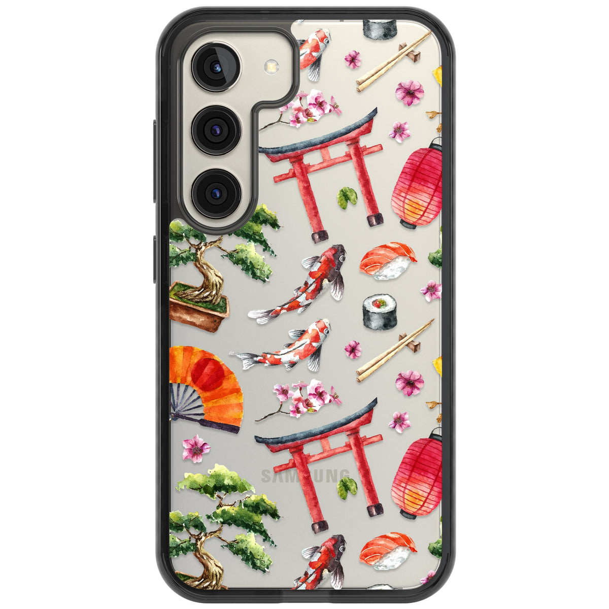 Japanese Watercolor Samsung S22 / Samsung S22 Plus / Samsung S23 / Samsung S23 Plus / Samsung S24 / Samsung S24 Plus Impact Black Phone Case front