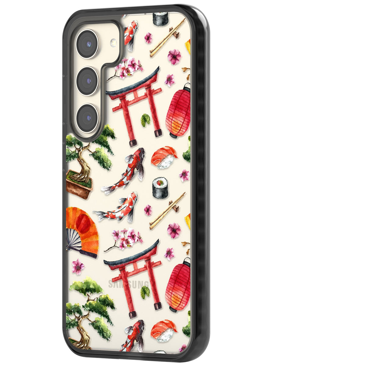 Japanese Watercolor Samsung S22 / Samsung S22 Plus / Samsung S23 / Samsung S23 Plus / Samsung S24 / Samsung S24 Plus Impact Black Phone Case side