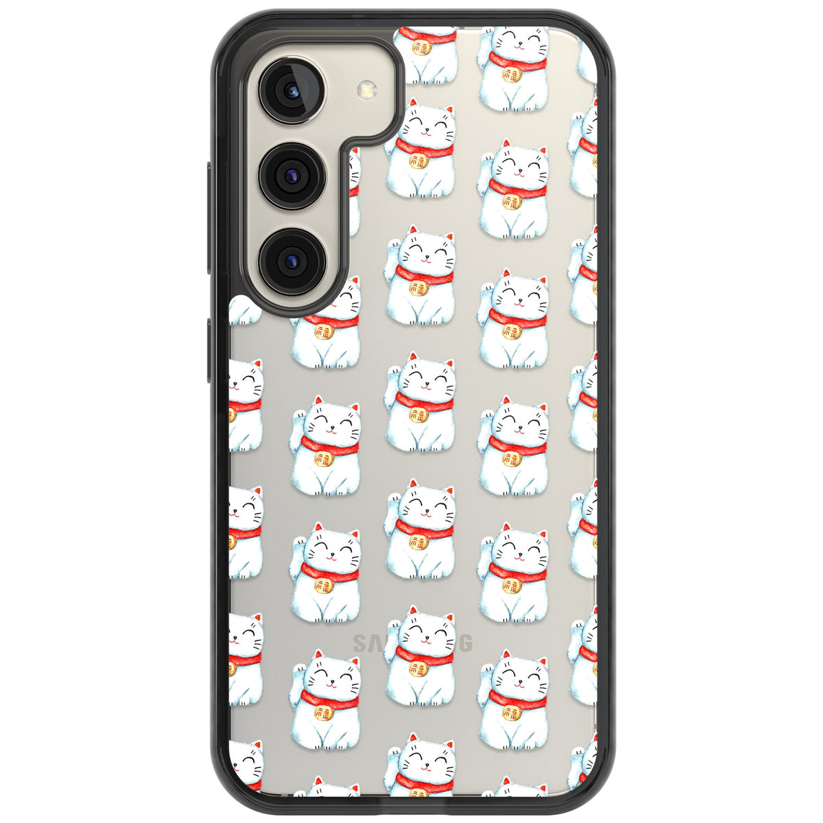 Lucky Cat Pattern Samsung S22 / Samsung S22 Plus / Samsung S23 / Samsung S23 Plus / Samsung S24 / Samsung S24 Plus Impact Black Phone Case front