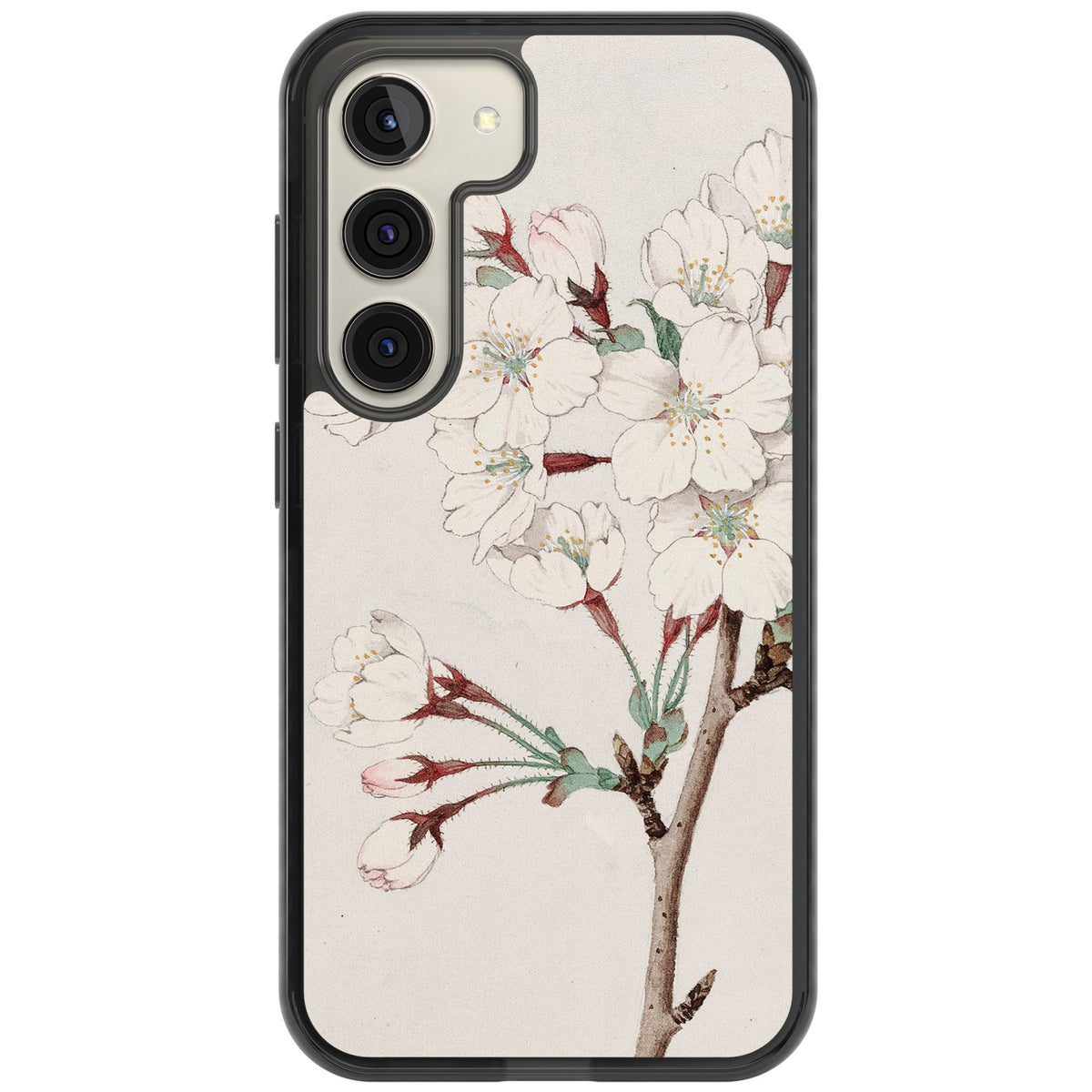 Vintage Japanese White Blossoms Samsung S22 / Samsung S22 Plus / Samsung S23 / Samsung S23 Plus / Samsung S24 / Samsung S24 Plus Impact Black Phone Case front