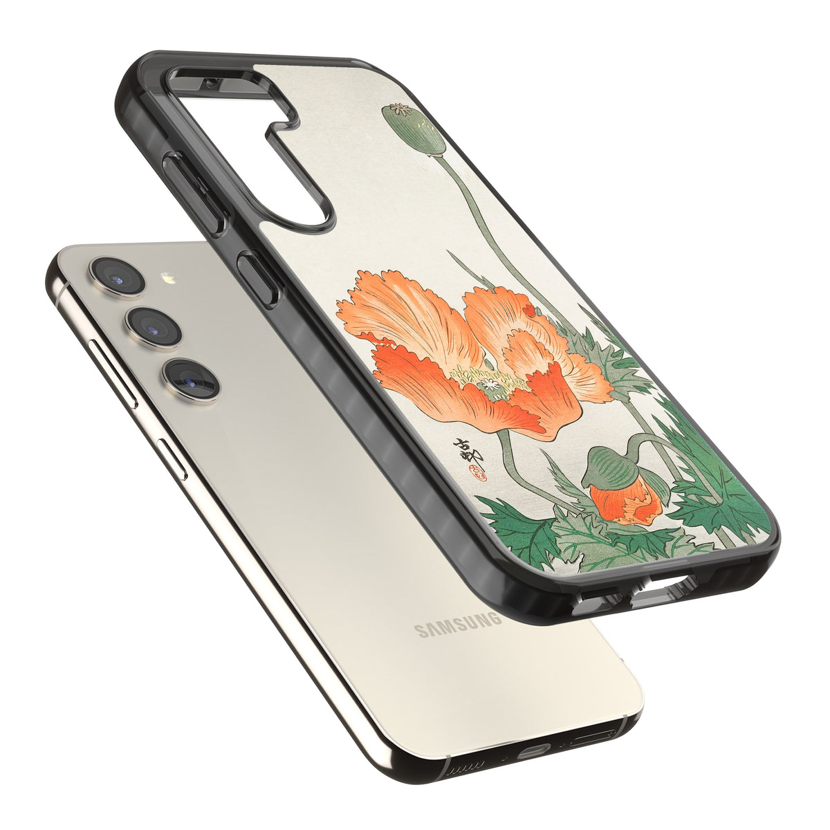 Birds And Plants By Ohara Koson Samsung S22 / Samsung S22 Plus / Samsung S23 / Samsung S23 Plus / Samsung S24 / Samsung S24 Plus Impact Black Phone Case angled