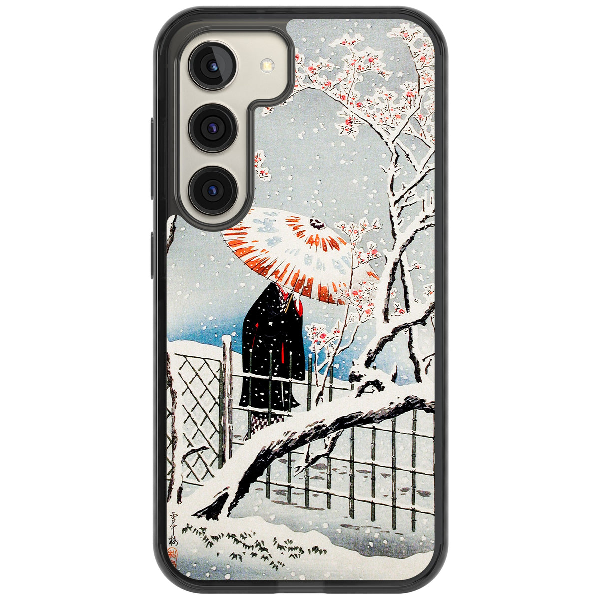Plum Tree In Snow By Hiroaki Takahashi Samsung S22 / Samsung S22 Plus / Samsung S23 / Samsung S23 Plus / Samsung S24 / Samsung S24 Plus Impact Black Phone Case front