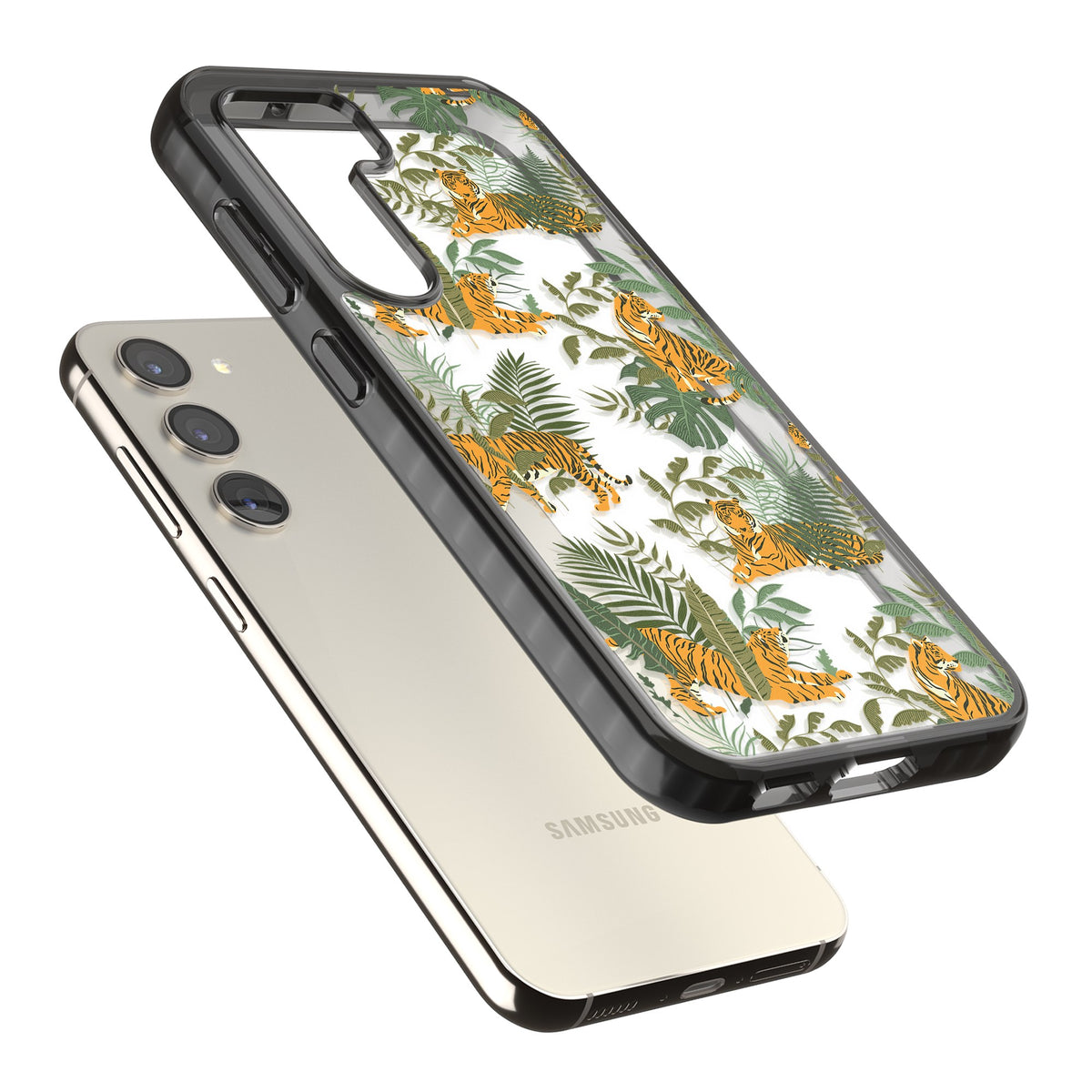 Tiger & Fern Jungle Samsung S22 / Samsung S22 Plus / Samsung S23 / Samsung S23 Plus / Samsung S24 / Samsung S24 Plus Impact Black Phone Case angled