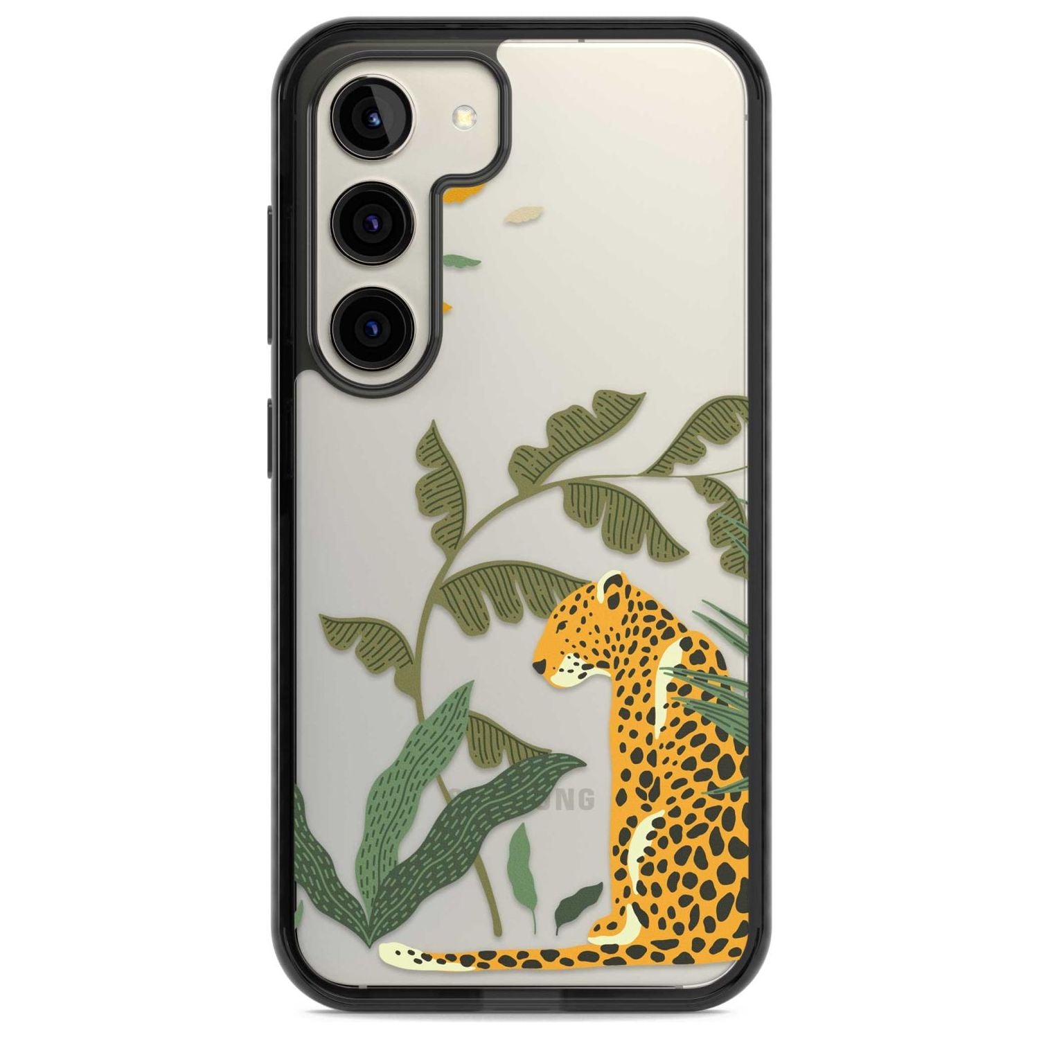 Large Jaguar Clear Jungle Cat Pattern Phone Case Samsung S22 / Black Impact Case,Samsung S23 / Black Impact Case Blanc Space