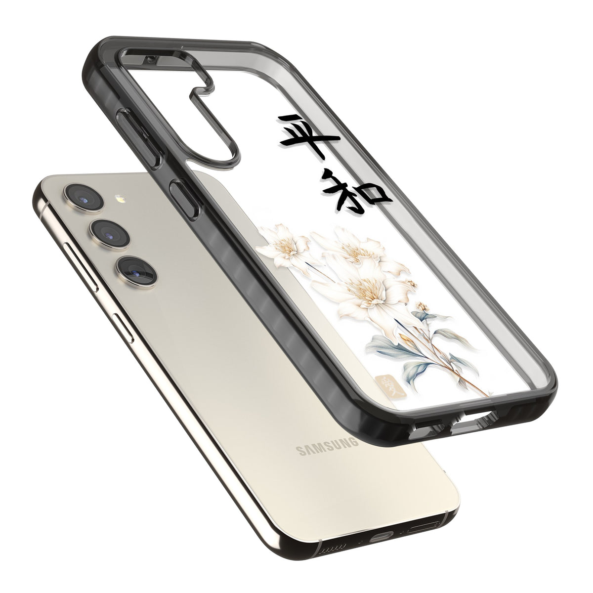 Peace And Flowers Samsung S22 / Samsung S22 Plus / Samsung S23 / Samsung S23 Plus / Samsung S24 / Samsung S24 Plus Impact Black Phone Case angled