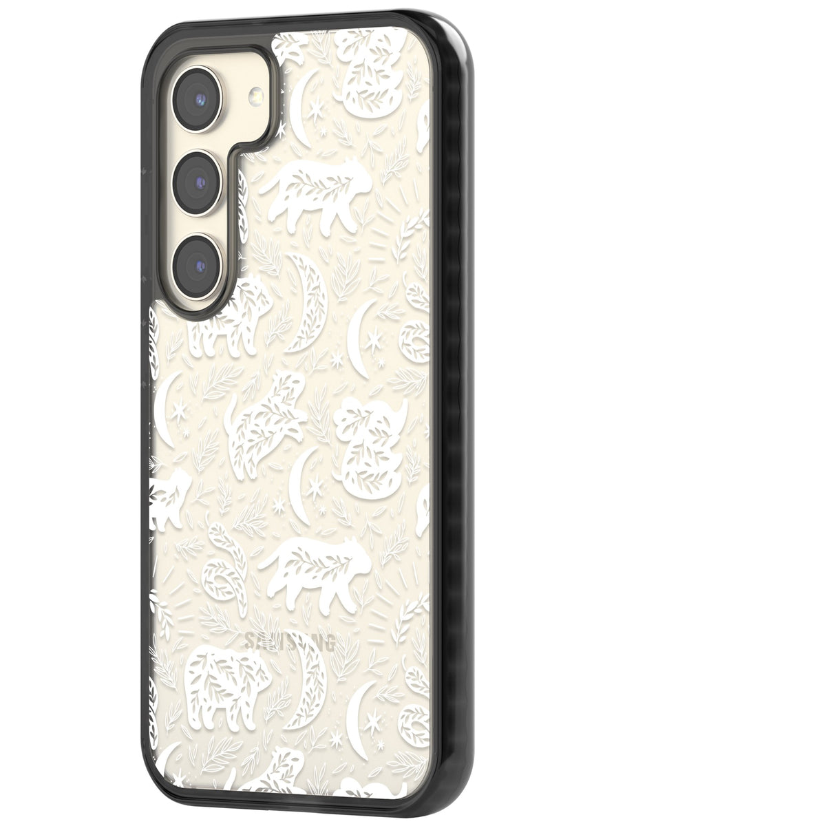 Forest Animal Silhouettes: White/Clear Samsung S22 / Samsung S22 Plus / Samsung S23 / Samsung S23 Plus / Samsung S24 / Samsung S24 Plus Impact Black Phone Case side