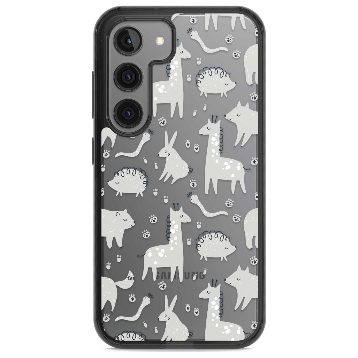 Adorable Mixed Animals Pattern (Clear) Phone Case Samsung S22 / Black Impact Case,Samsung S23 / Black Impact Case Blanc Space
