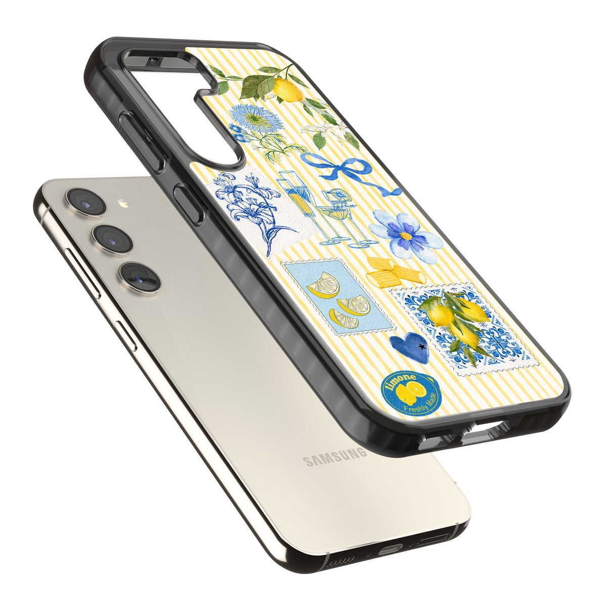 Limone Riviera Samsung S22 / Samsung S22 Plus / Samsung S23 / Samsung S23 Plus / Samsung S24 / Samsung S24 Plus Impact Black Phone Case angled