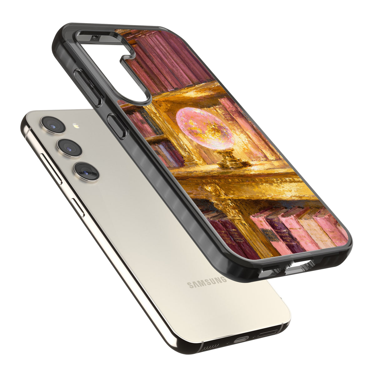 Gilded Library Samsung S22 / Samsung S22 Plus / Samsung S23 / Samsung S23 Plus / Samsung S24 / Samsung S24 Plus Impact Black Phone Case angled