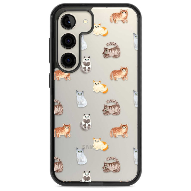 Cute Cat Pattern - Clear Phone Case Samsung S22 / Black Impact Case,Samsung S23 / Black Impact Case Blanc Space