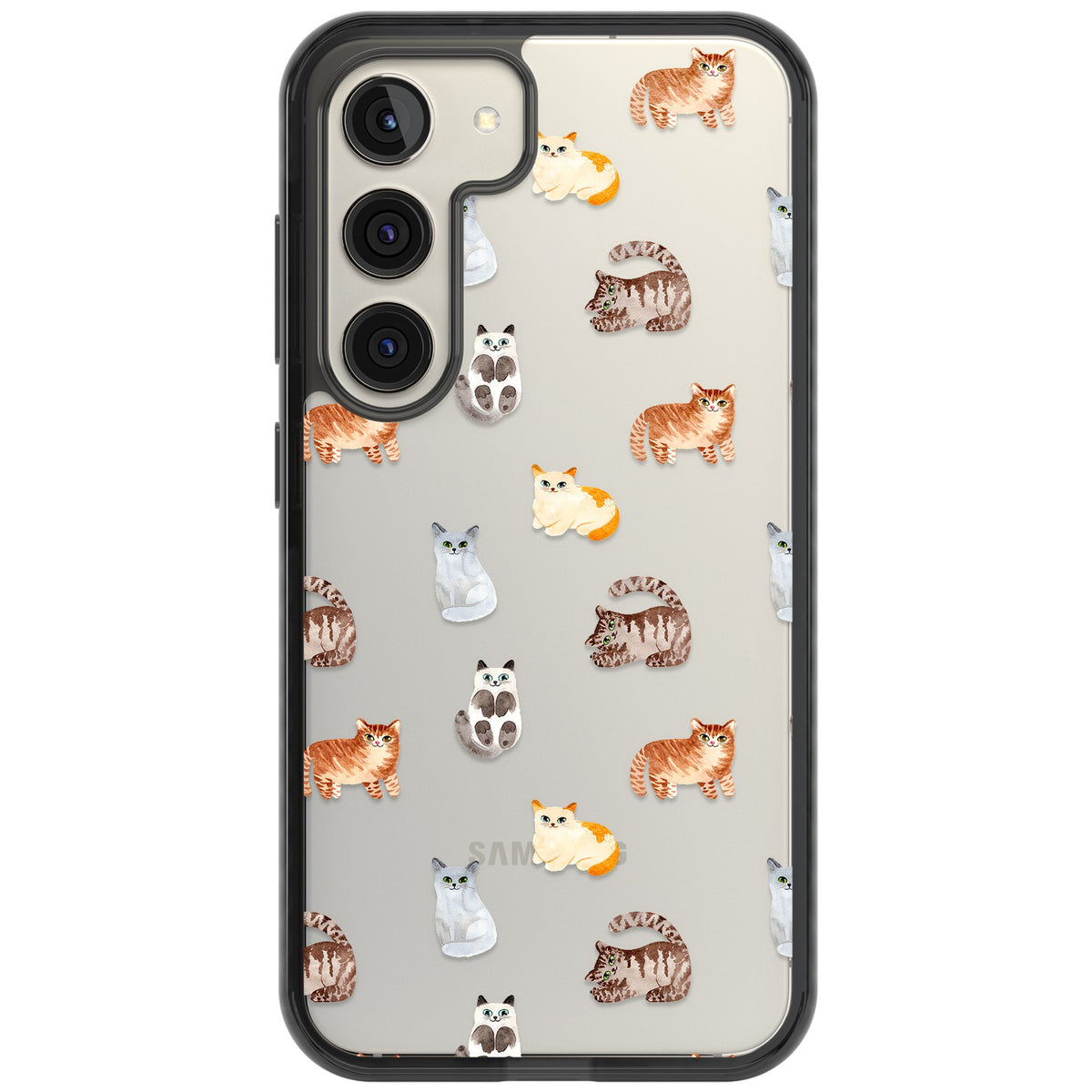 Cute Cat Pattern Classic Samsung S22 / Samsung S22 Plus / Samsung S23 / Samsung S23 Plus / Samsung S24 / Samsung S24 Plus Impact Black Phone Case front