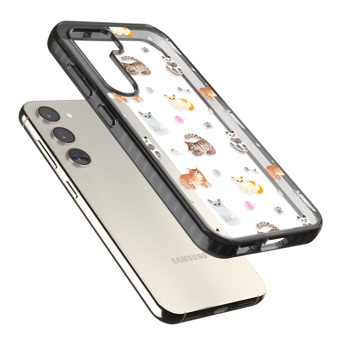 Playful Cats Samsung S22 / Samsung S22 Plus / Samsung S23 / Samsung S23 Plus / Samsung S24 / Samsung S24 Plus Impact Black Phone Case angled