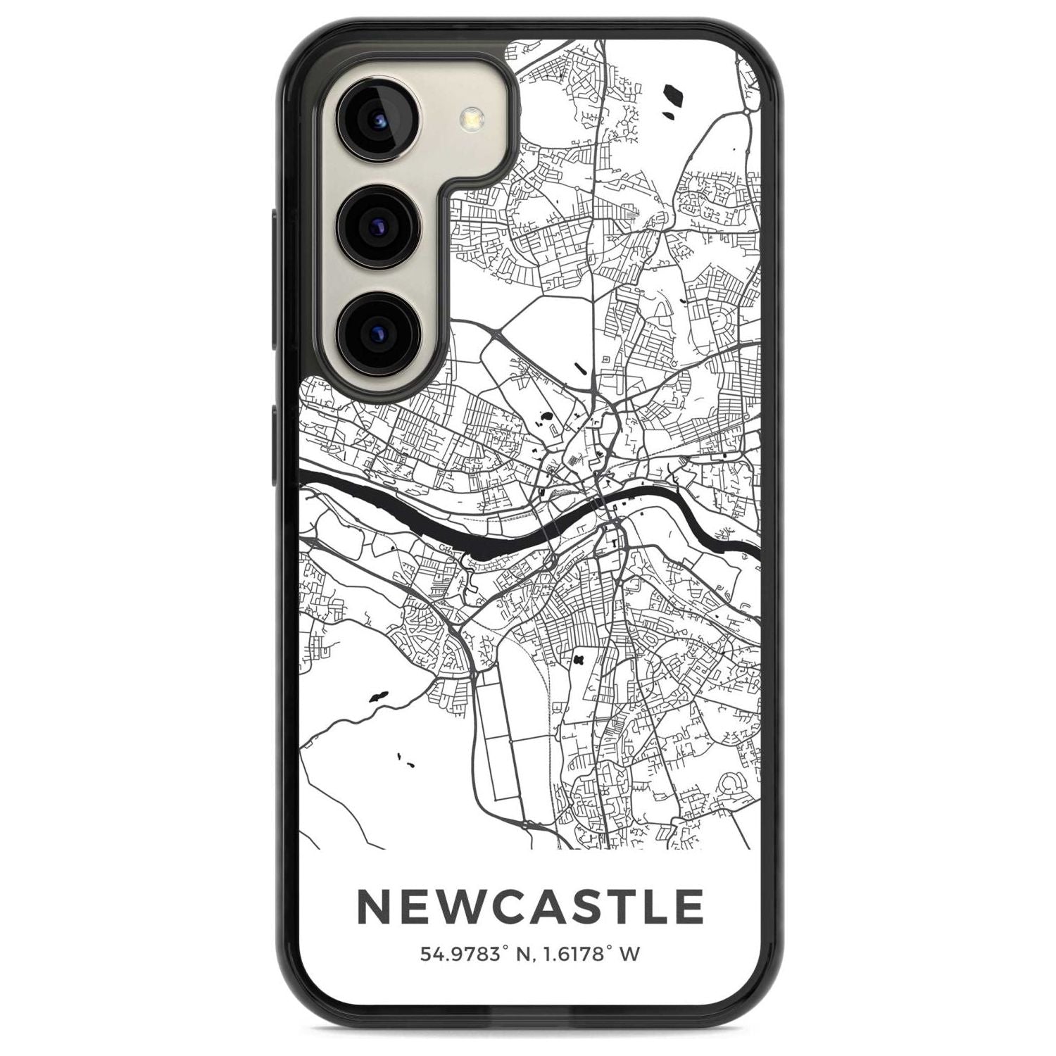 Map of Newcastle, England Phone Case Samsung S22 / Black Impact Case,Samsung S23 / Black Impact Case Blanc Space