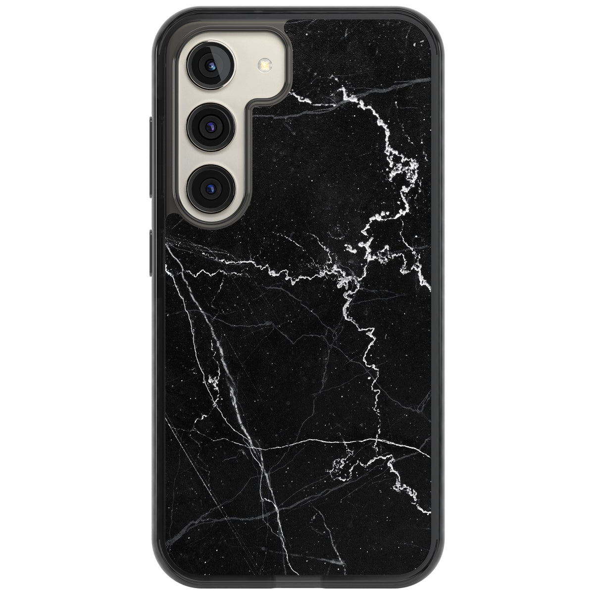 Bold Black Marble With White Texture Samsung S22 / Samsung S22 Plus / Samsung S23 / Samsung S23 Plus / Samsung S24 / Samsung S24 Plus Impact Black Phone Case front