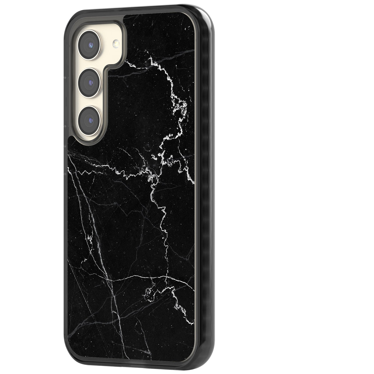 Bold Black Marble With White Texture Samsung S22 / Samsung S22 Plus / Samsung S23 / Samsung S23 Plus / Samsung S24 / Samsung S24 Plus Impact Black Phone Case side
