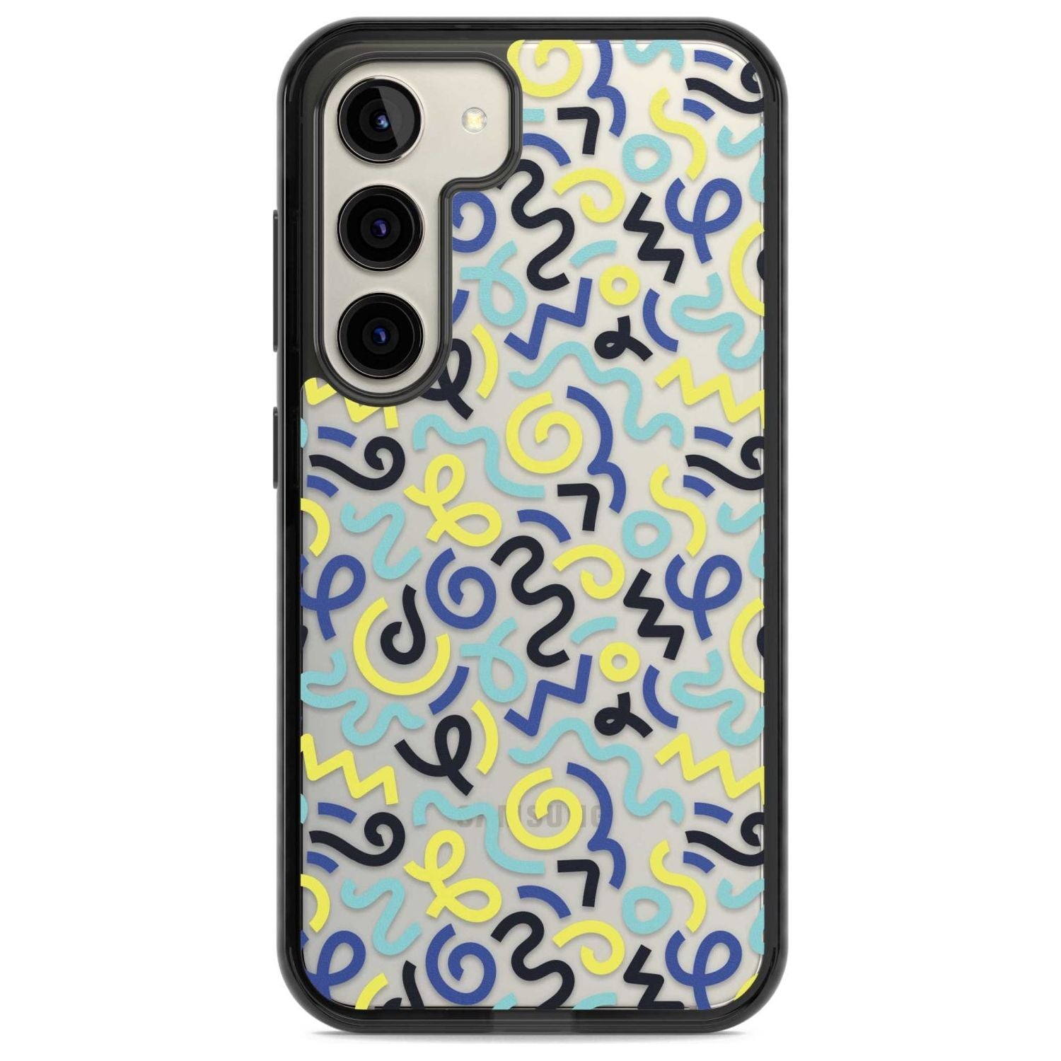 Blue & Yellow Shapes Memphis Retro Pattern Design Phone Case Samsung S22 / Black Impact Case,Samsung S23 / Black Impact Case Blanc Space