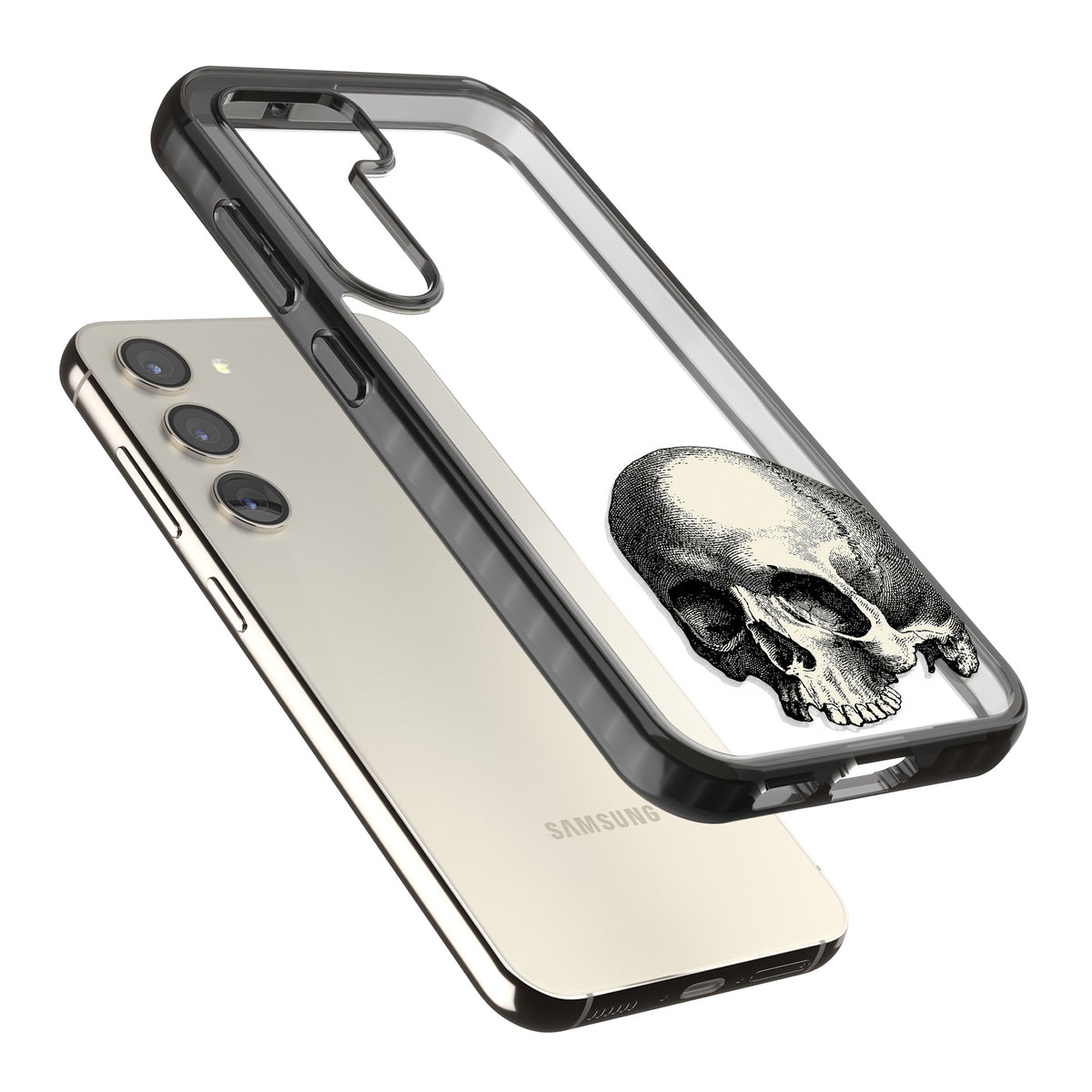 Memento Mori Samsung S22 / Samsung S22 Plus / Samsung S23 / Samsung S23 Plus / Samsung S24 / Samsung S24 Plus Impact Black Phone Case angled