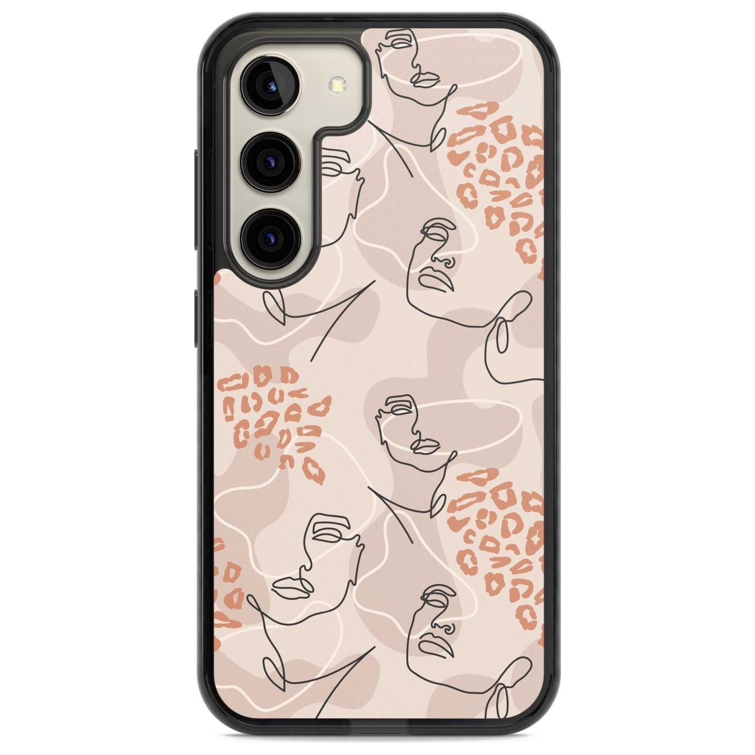 Leopard Print Stylish Abstract Faces Phone Case Samsung S22 / Black Impact Case,Samsung S23 / Black Impact Case Blanc Space