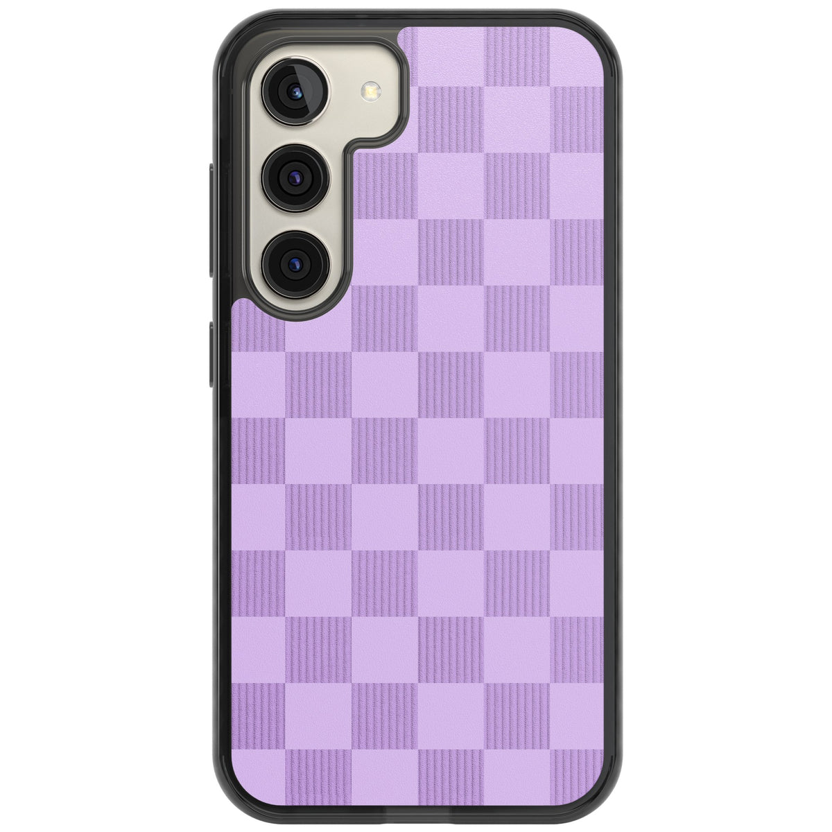 Lilac Checkered Samsung S22 / Samsung S22 Plus / Samsung S23 / Samsung S23 Plus / Samsung S24 / Samsung S24 Plus Impact Black Phone Case front