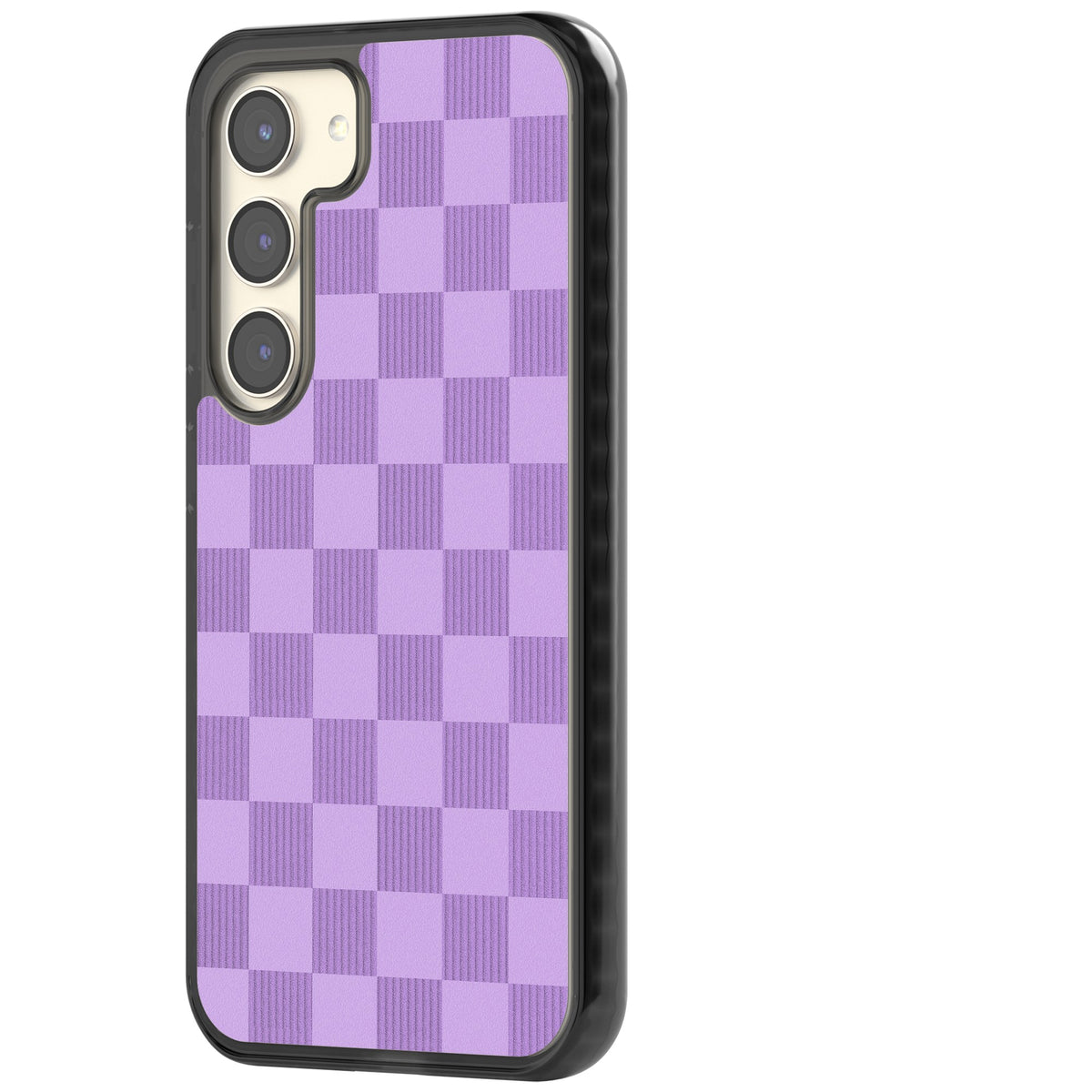 Lilac Checkered Samsung S22 / Samsung S22 Plus / Samsung S23 / Samsung S23 Plus / Samsung S24 / Samsung S24 Plus Impact Black Phone Case side