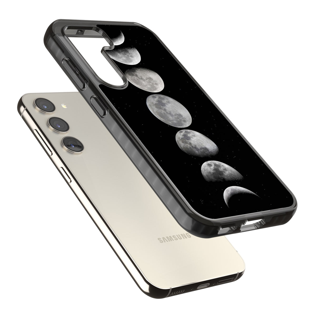 Phases Of The Moon Samsung S22 / Samsung S22 Plus / Samsung S23 / Samsung S23 Plus / Samsung S24 / Samsung S24 Plus Impact Black Phone Case angled