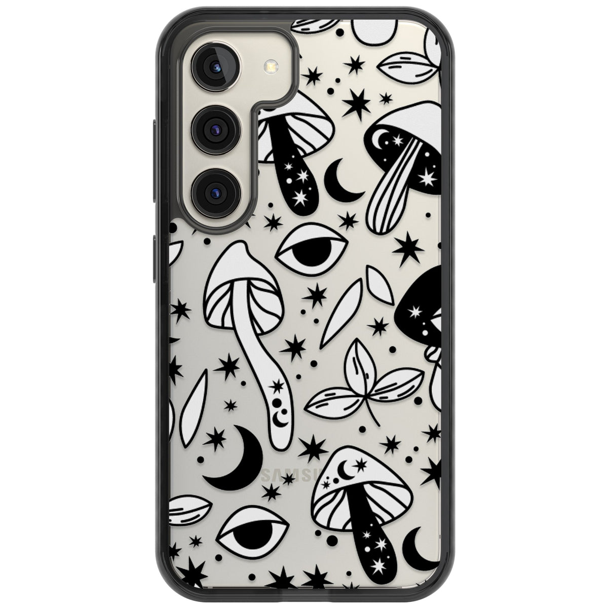 Mystic Mushrooms Pattern Samsung S22 / Samsung S22 Plus / Samsung S23 / Samsung S23 Plus / Samsung S24 / Samsung S24 Plus Impact Black Phone Case front
