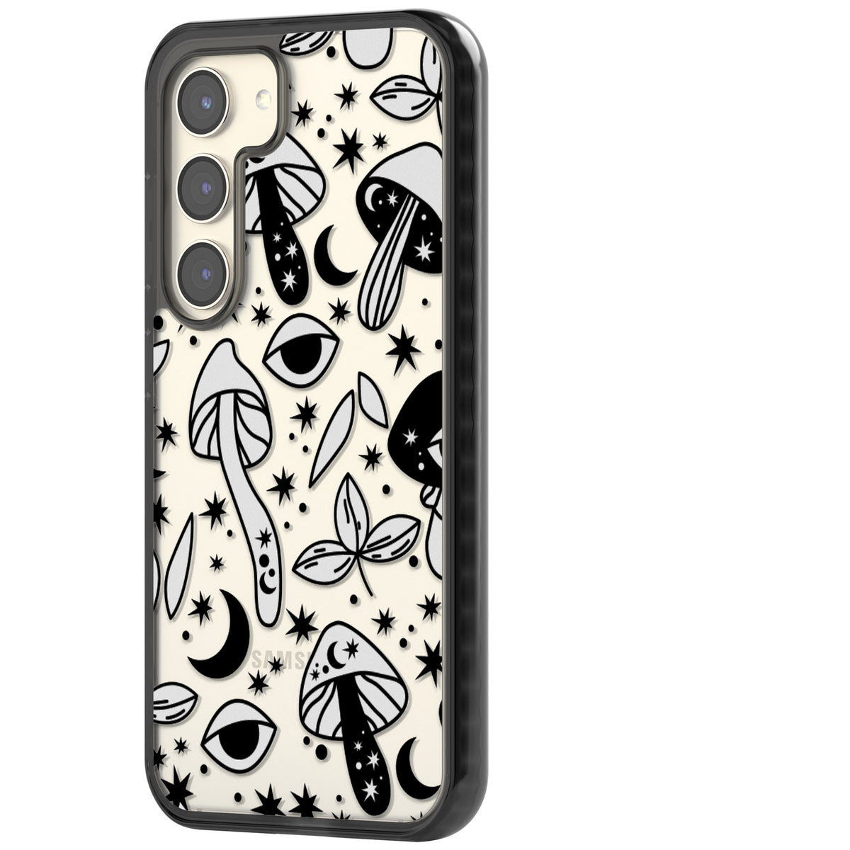 Mystic Mushrooms Pattern Samsung S22 / Samsung S22 Plus / Samsung S23 / Samsung S23 Plus / Samsung S24 / Samsung S24 Plus Impact Black Phone Case side
