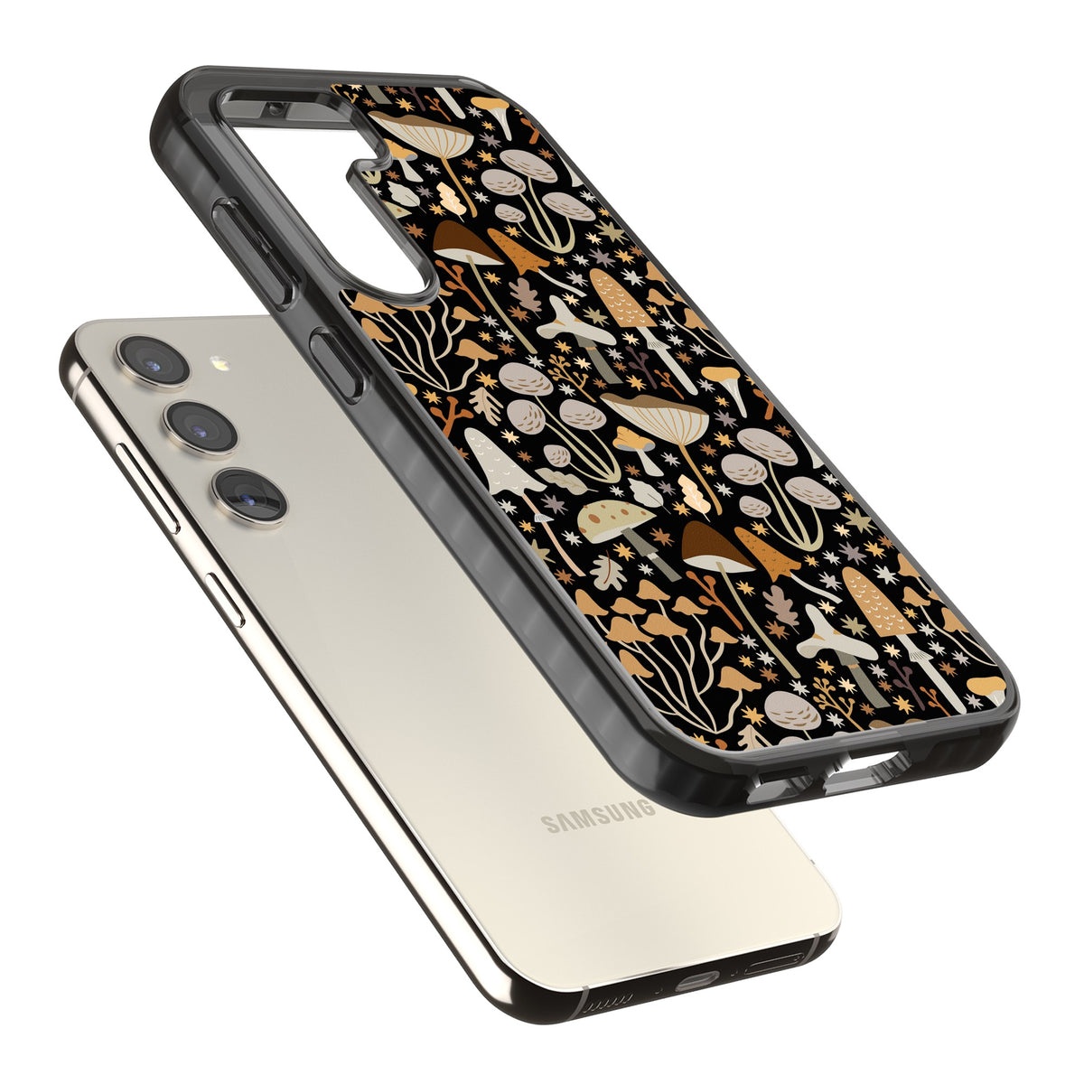 Mushroom Grove Samsung S22 / Samsung S22 Plus / Samsung S23 / Samsung S23 Plus / Samsung S24 / Samsung S24 Plus Impact Black Phone Case angled