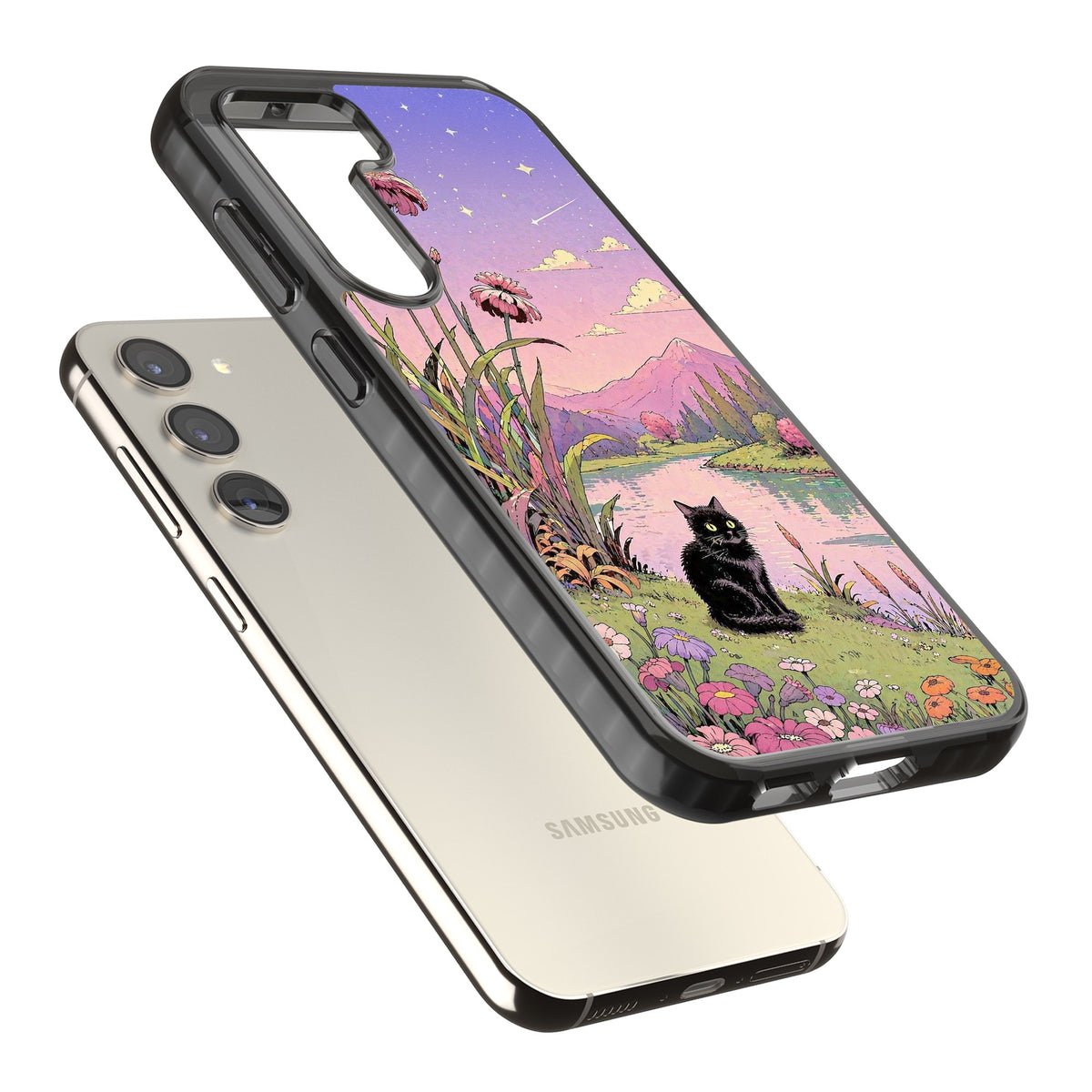Mystic Whiskers Samsung S22 / Samsung S22 Plus / Samsung S23 / Samsung S23 Plus / Samsung S24 / Samsung S24 Plus Impact Black Phone Case angled