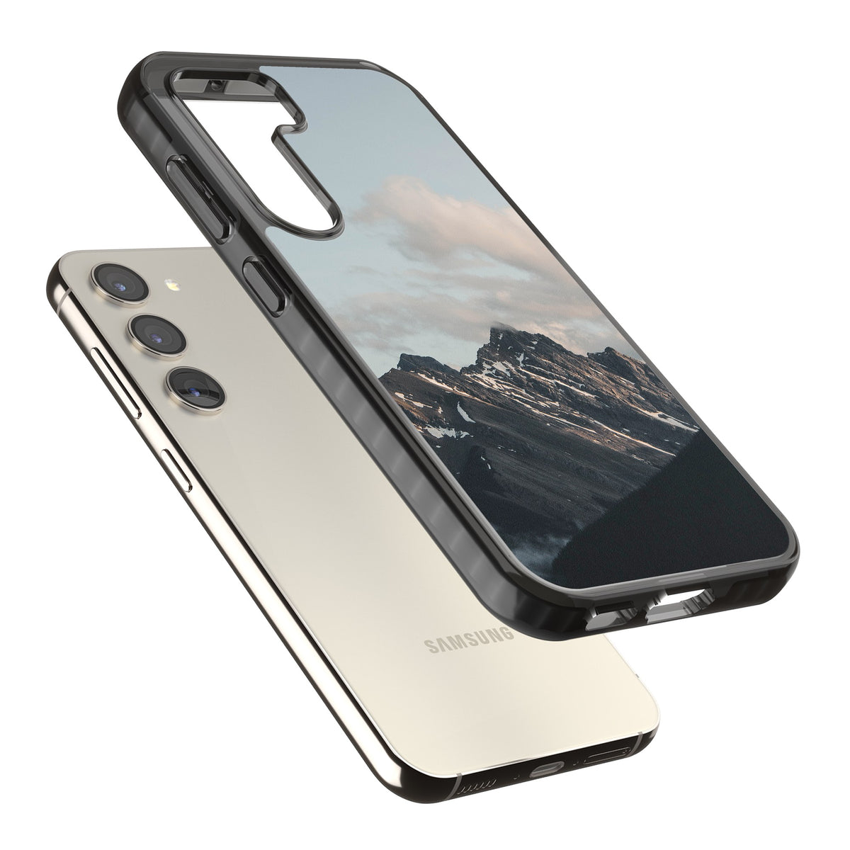 Twilight Mountain Samsung S22 / Samsung S22 Plus / Samsung S23 / Samsung S23 Plus / Samsung S24 / Samsung S24 Plus Impact Black Phone Case angled