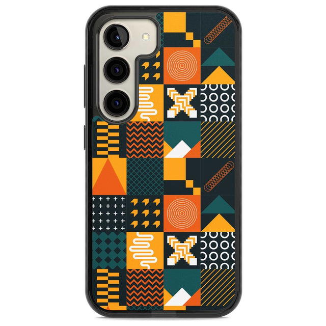 Funky Geometric Patterns: Orange & Dark Green Phone Case Samsung S22 / Black Impact Case,Samsung S23 / Black Impact Case Blanc Space