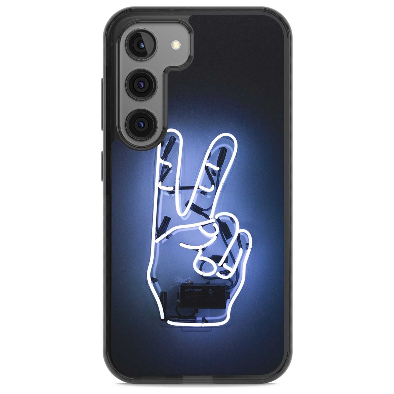 Peace Sign Hand Neon Sign Phone Case Samsung S22 / Black Impact Case,Samsung S23 / Black Impact Case Blanc Space