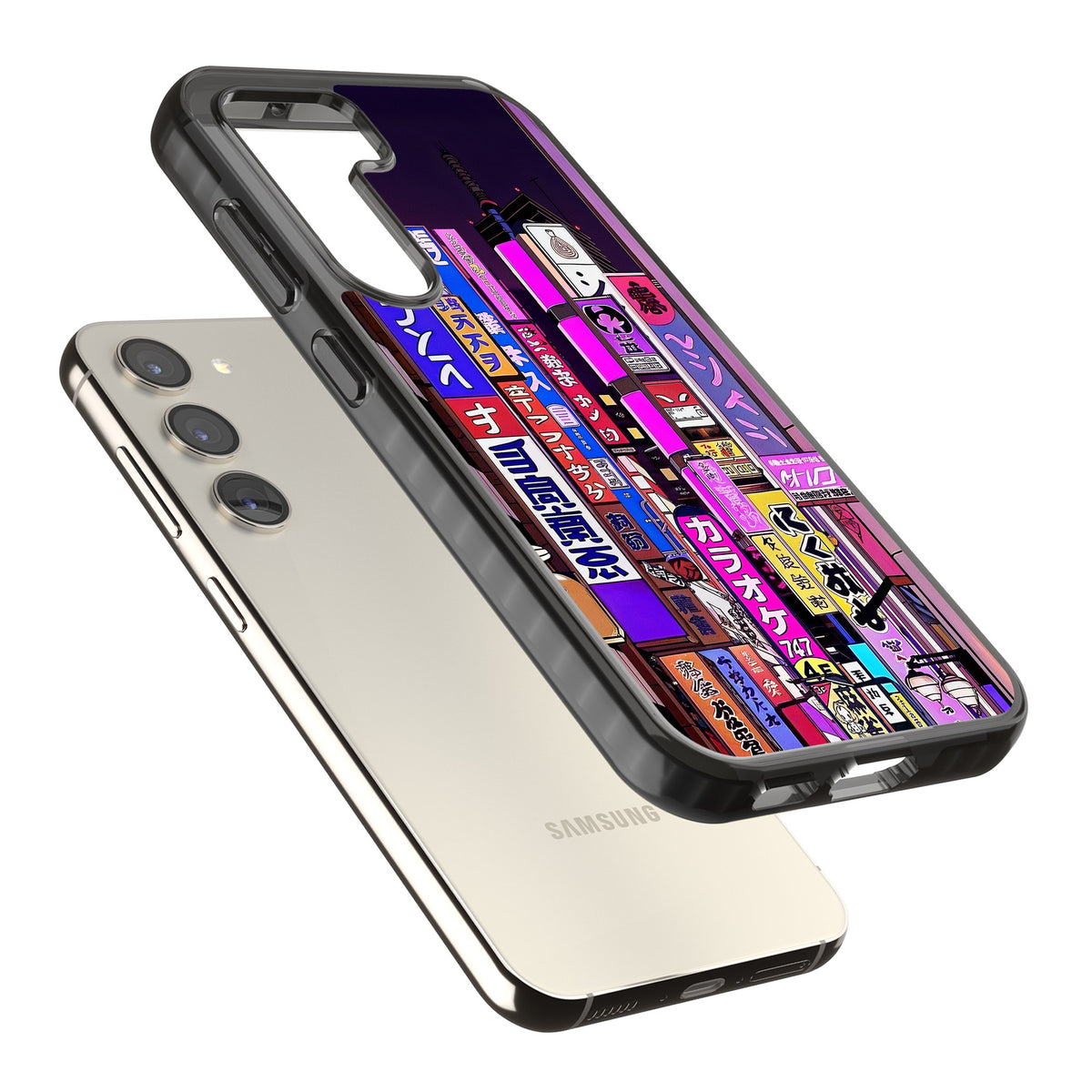 NEON NIGHT Samsung S22 / Samsung S22 Plus / Samsung S23 / Samsung S23 Plus / Samsung S24 / Samsung S24 Plus Impact Black Phone Case angled