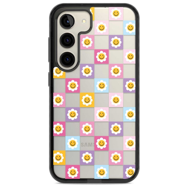 Daisy Squares Pattern Phone Case Samsung S22 / Black Impact Case,Samsung S23 / Black Impact Case Blanc Space