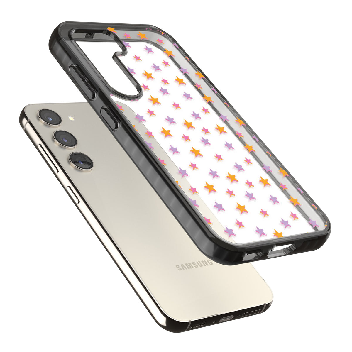 Spangling Stars Samsung S22 / Samsung S22 Plus / Samsung S23 / Samsung S23 Plus / Samsung S24 / Samsung S24 Plus Impact Black Phone Case angled