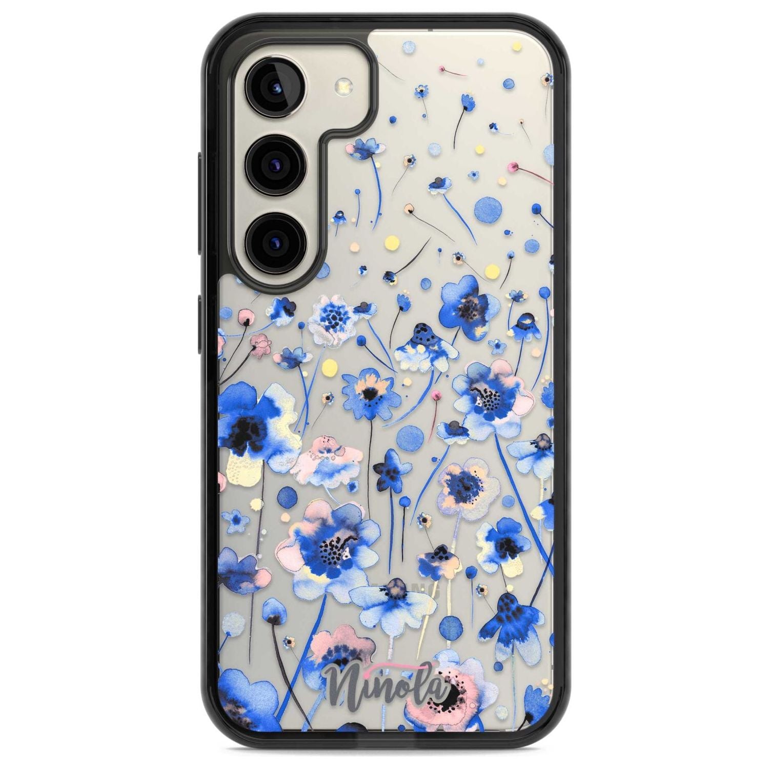Ink Flowers Blue Phone Case Samsung S22 / Black Impact Case,Samsung S23 / Black Impact Case Blanc Space