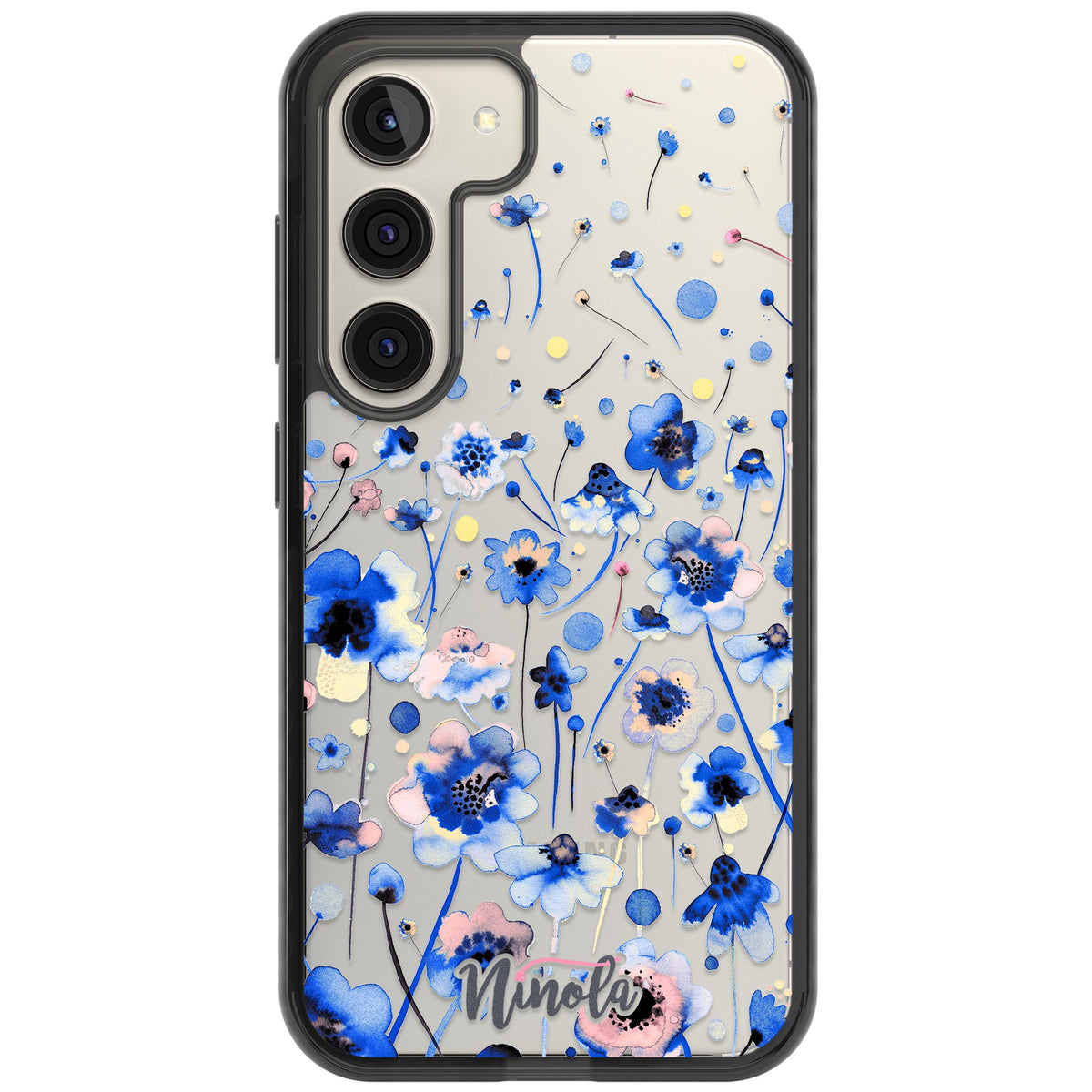 Ink Flowers Blue Samsung S22 / Samsung S22 Plus / Samsung S23 / Samsung S23 Plus / Samsung S24 / Samsung S24 Plus Impact Black Phone Case front